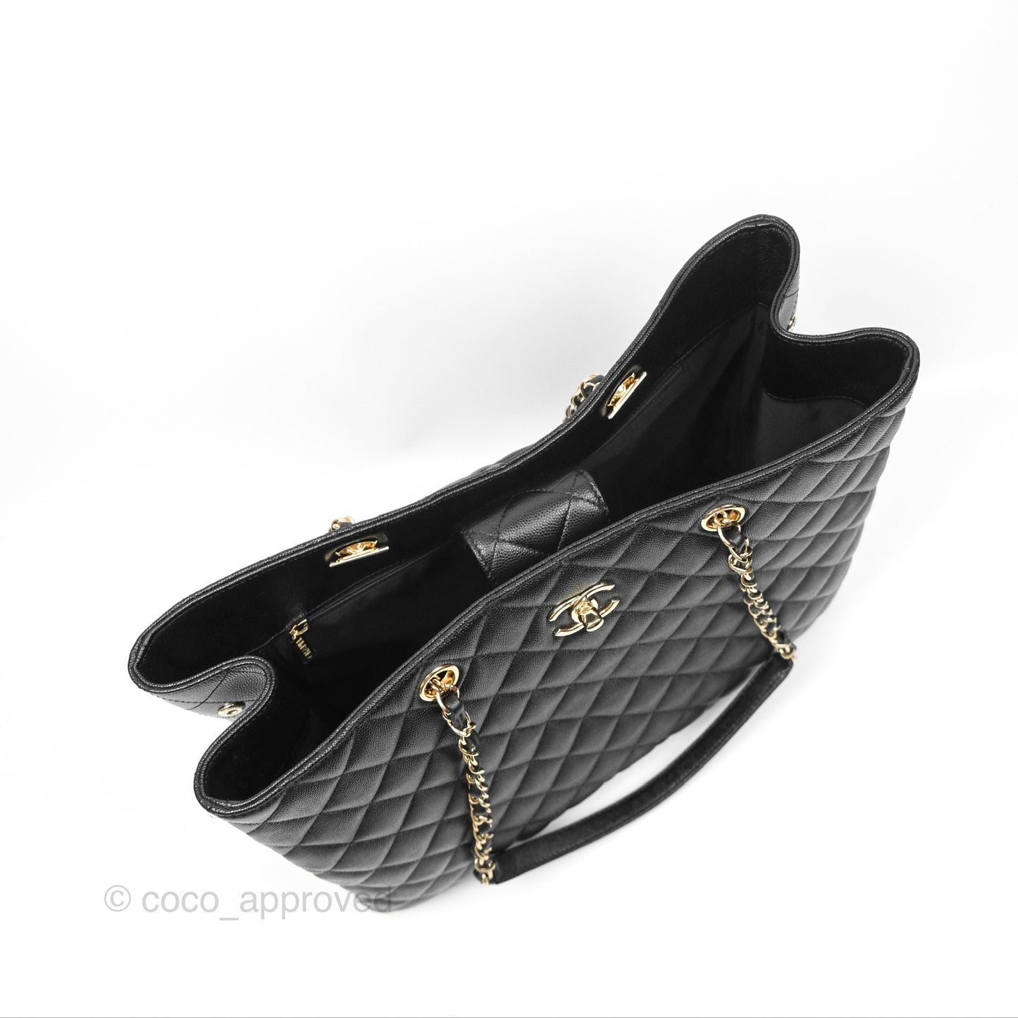 Chanel Large Shopping Tote Quilted Black Caviar Gold Hardware