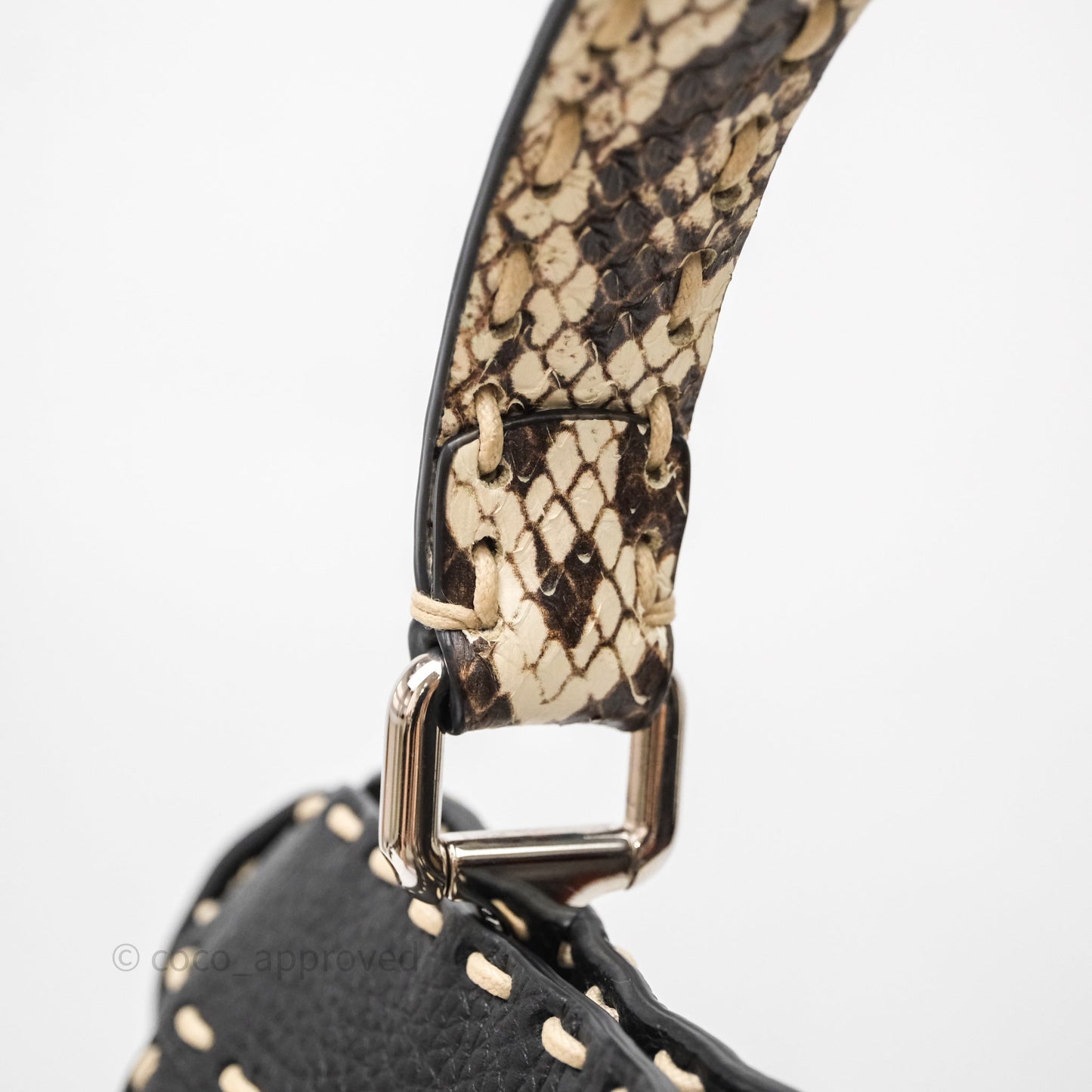 Fendi Peekaboo ISeeU Python Handle Handbag Black Calfskin Silver Hardware