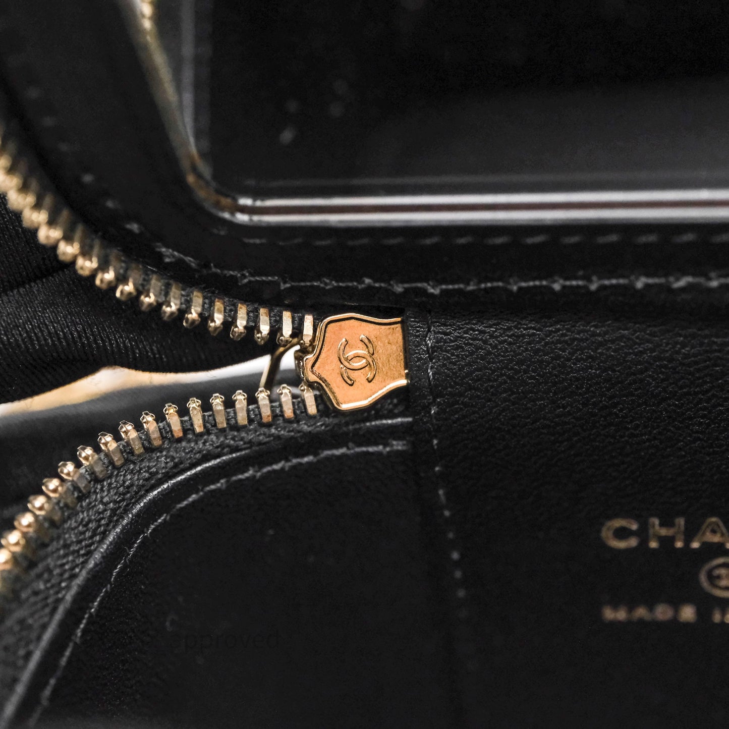 Chanel Mini Vanity With Double Chain Black Lambskin Aged Gold Hardware