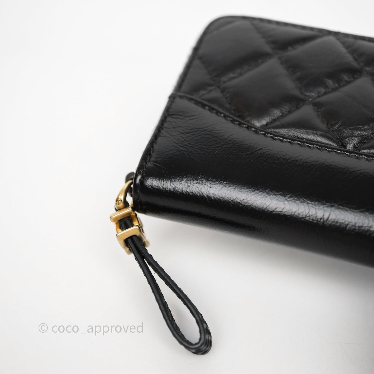 Chanel Quilted Gabrielle Zip Long Wallet Black Aged Gold Hardware