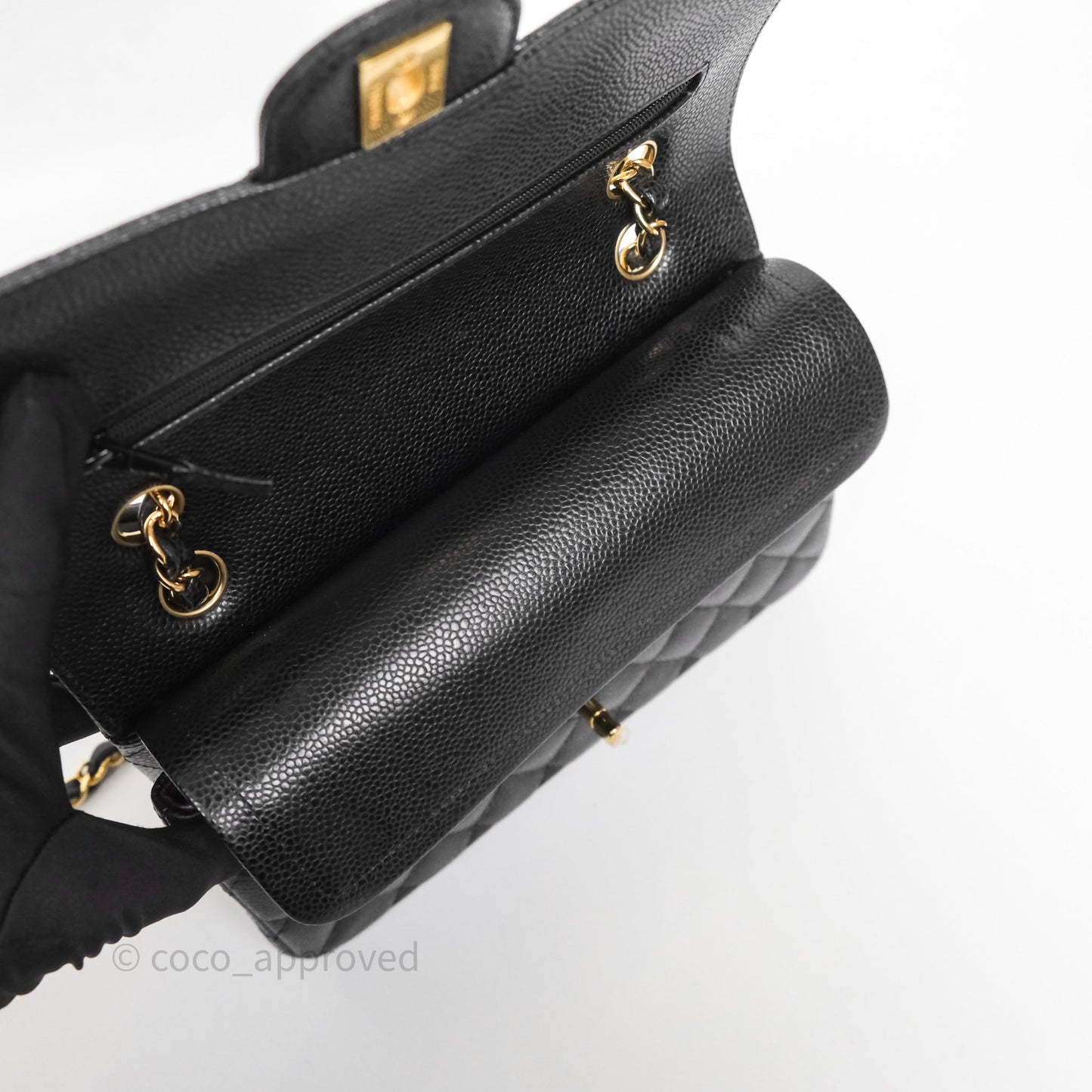 Chanel Small Classic Flap Quilted Black Caviar Gold Hardware