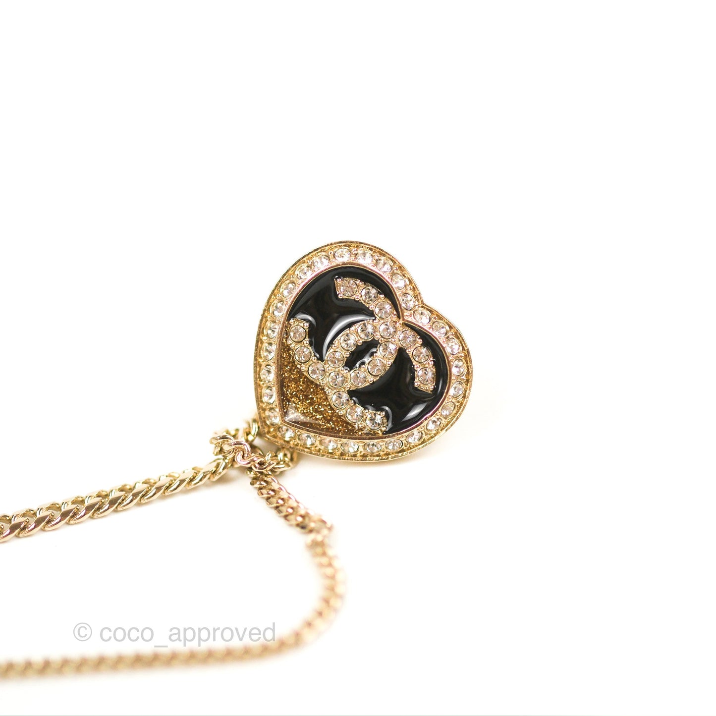 Chanel Crystal Heart Logo CC Brooch Gold Tone 23B
