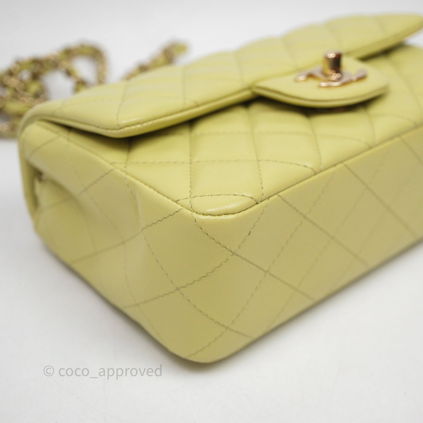 Chanel Mini Rectangular Flap Quilted Green Lambskin Gold Hardware