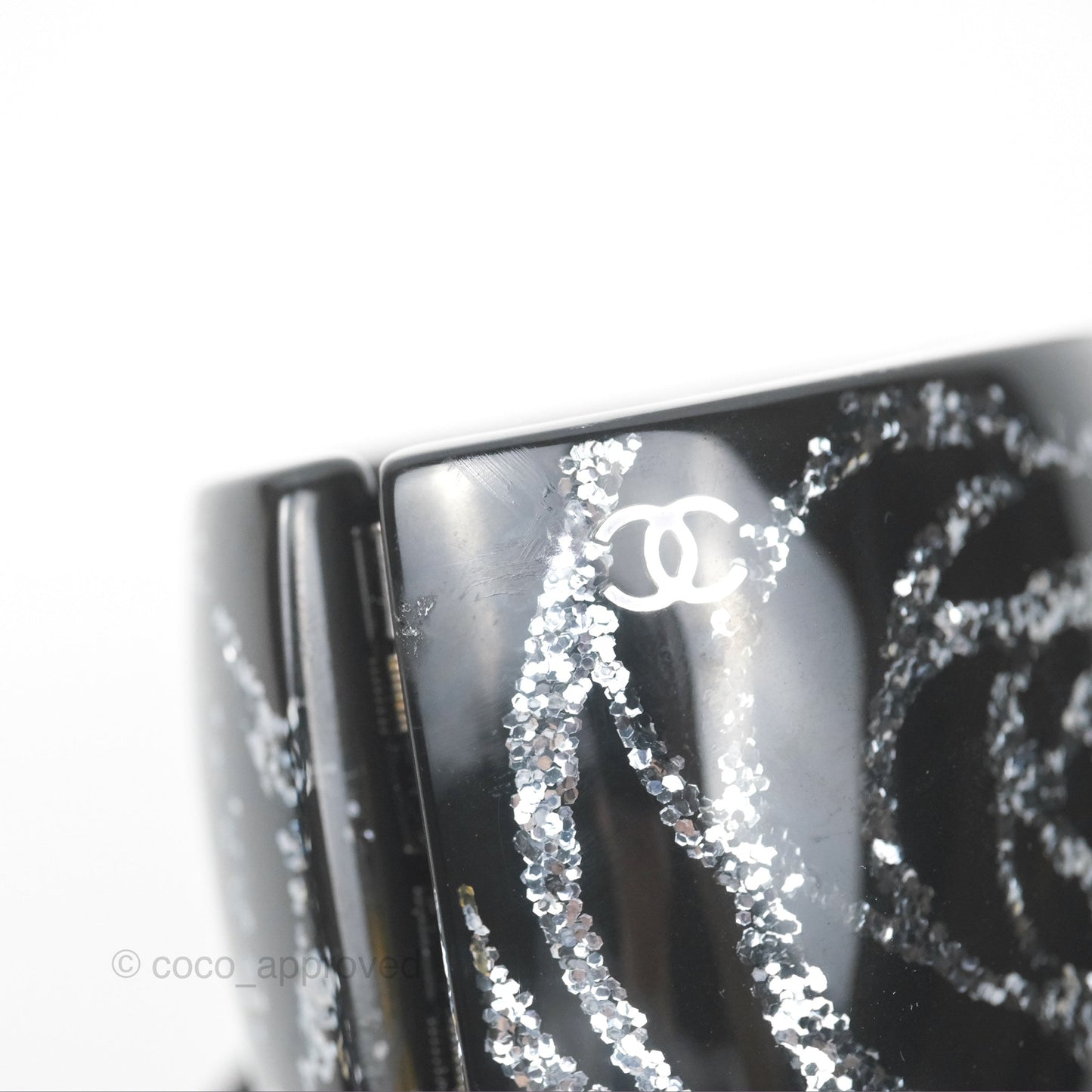 Chanel Sequin Camellia Resin Cuff Black 12A