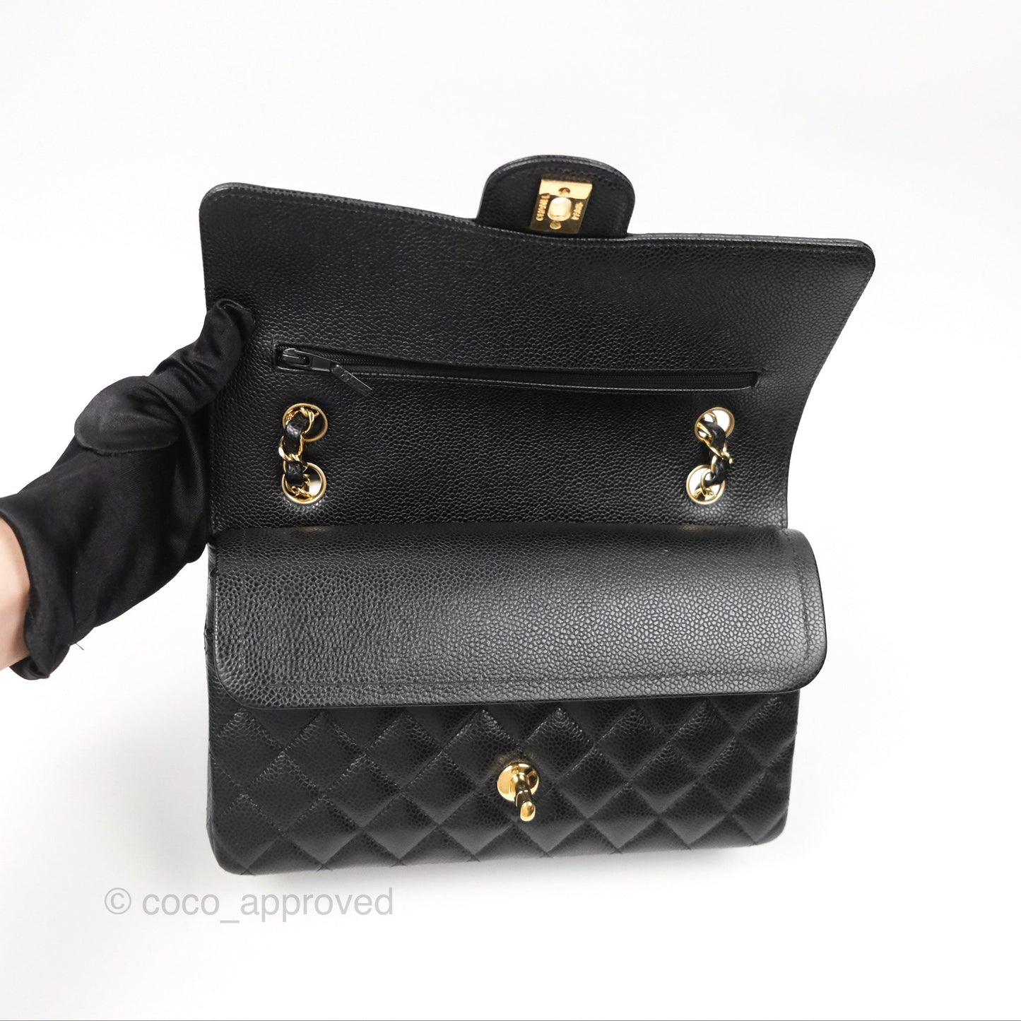 Chanel Classic M/L Medium Flap Quilted Black Caviar Gold Hardware