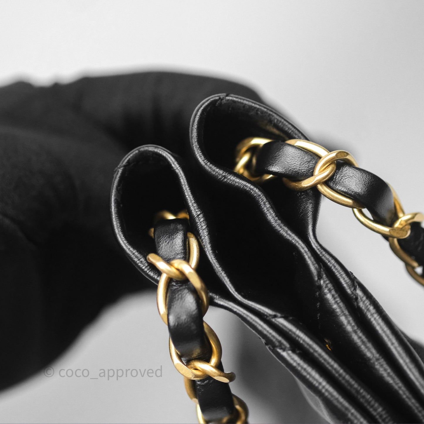 Chanel 22 Bag Small Black Crumpled Calfskin Aged Gold Hardware