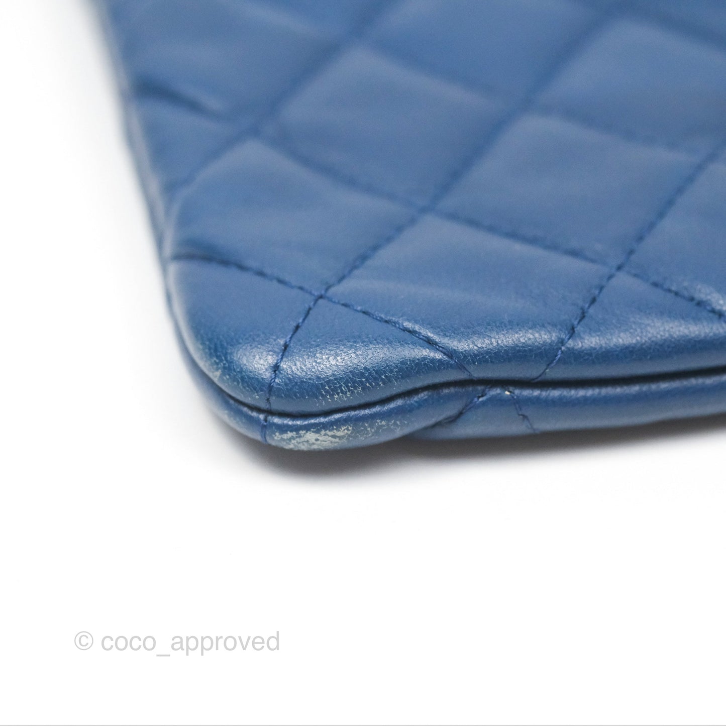 Chanel Medium Quilted O Case Blue Lambskin Gold Hardware