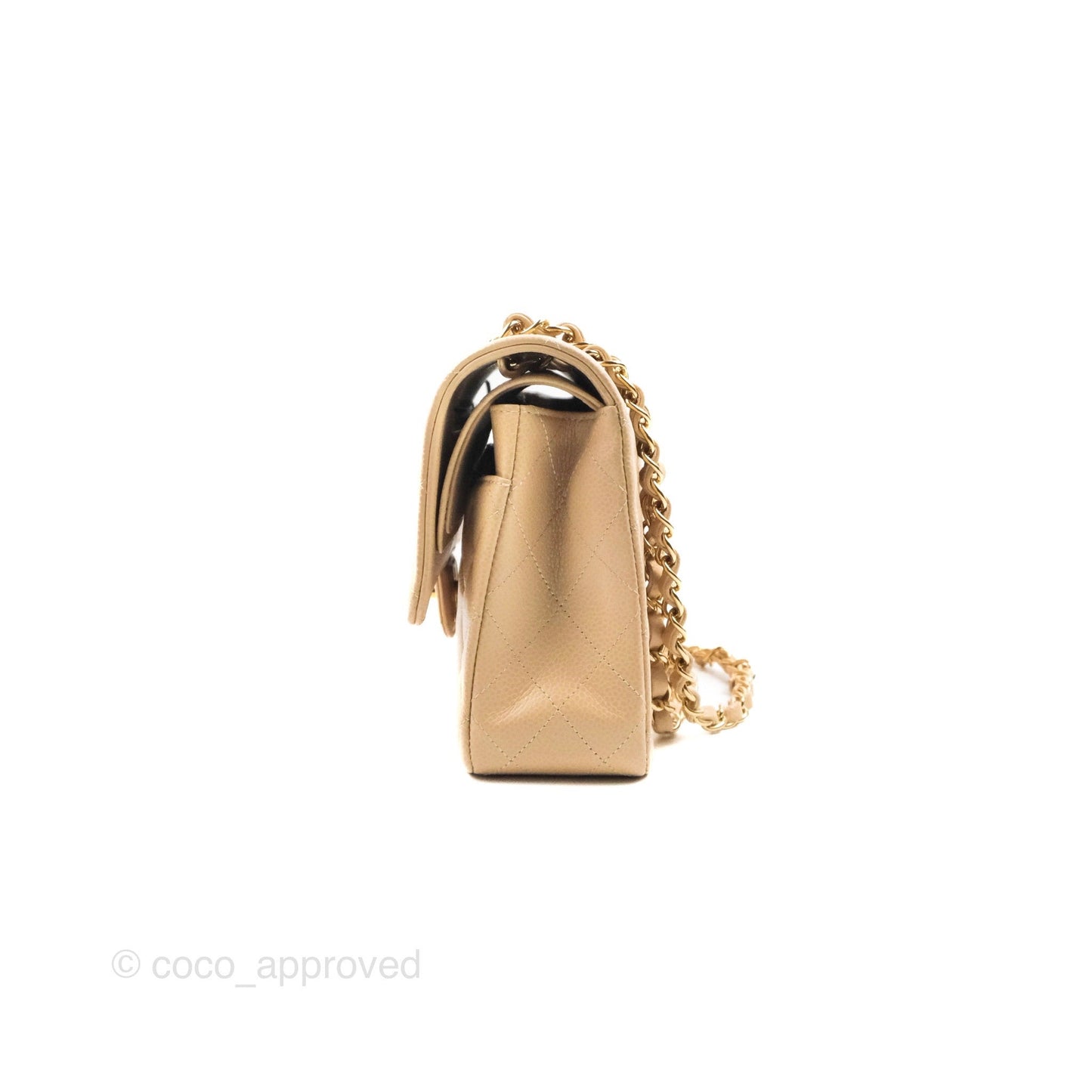 Chanel Quilted Classic M/L Medium Flap Beige Caviar Gold Hardware