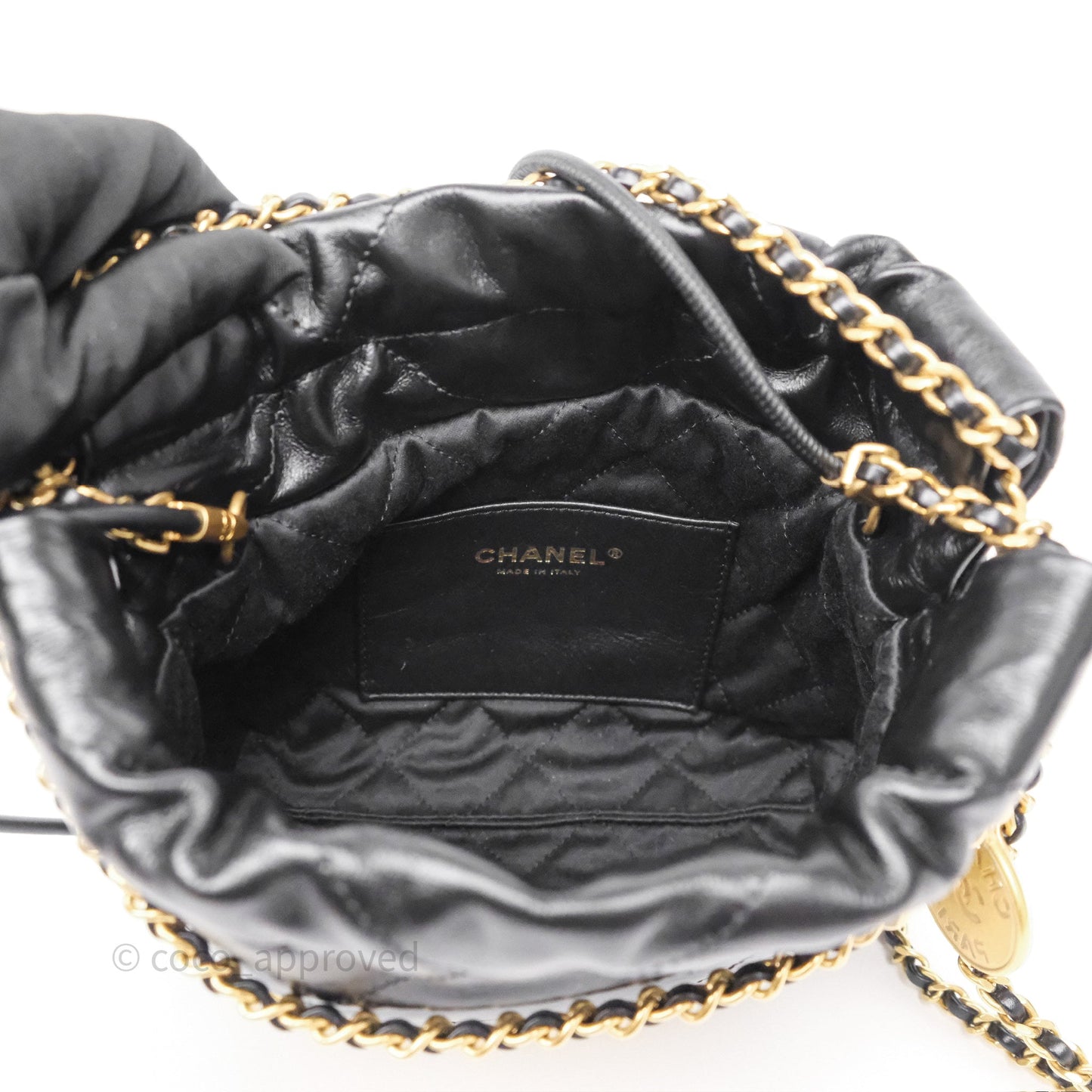Chanel 22 Mini Bag Black Crumpled Calfskin Aged Gold Hardware