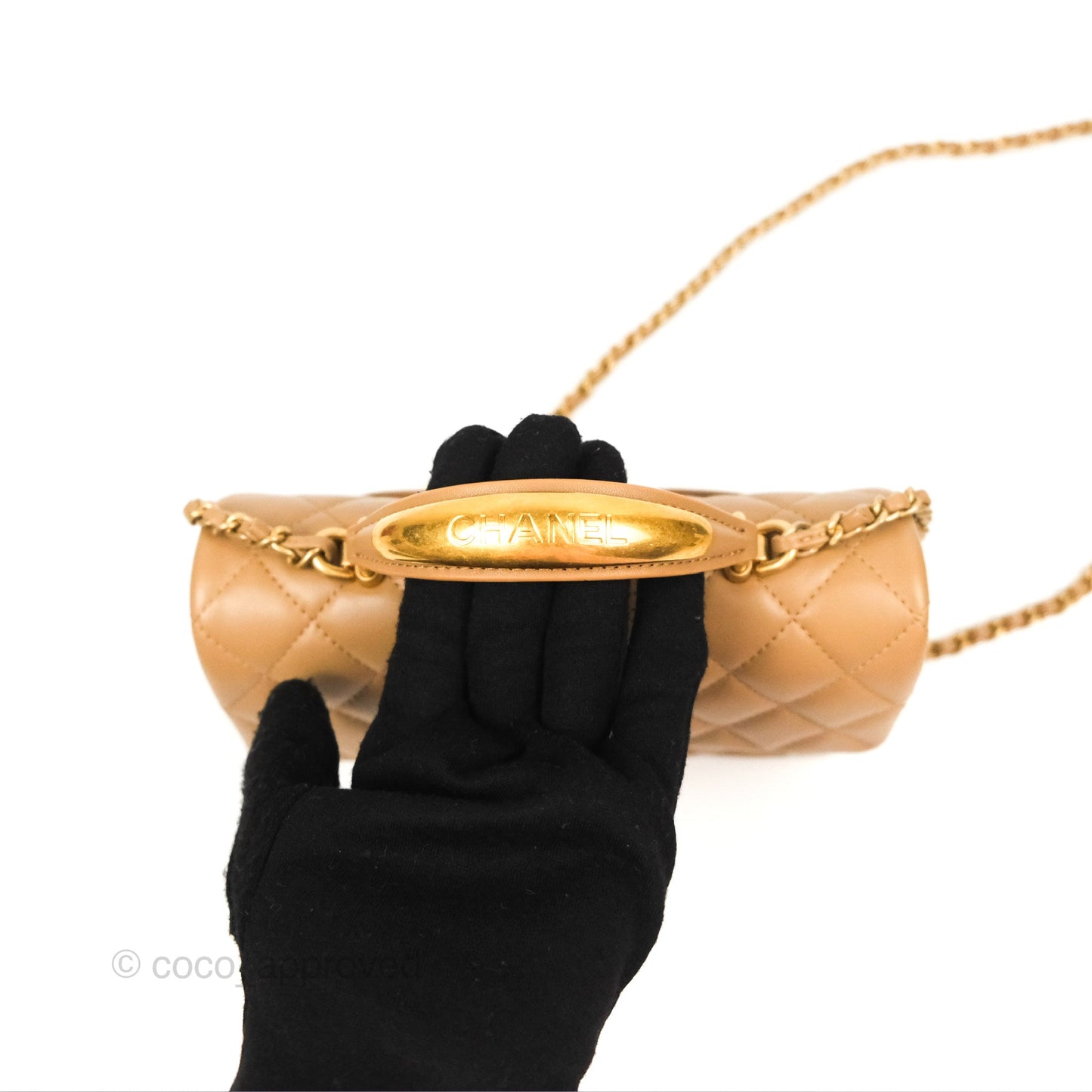 Chanel Top Handle Mini Rectangular Flap Bag Beige Lambskin Aged Gold Hardware