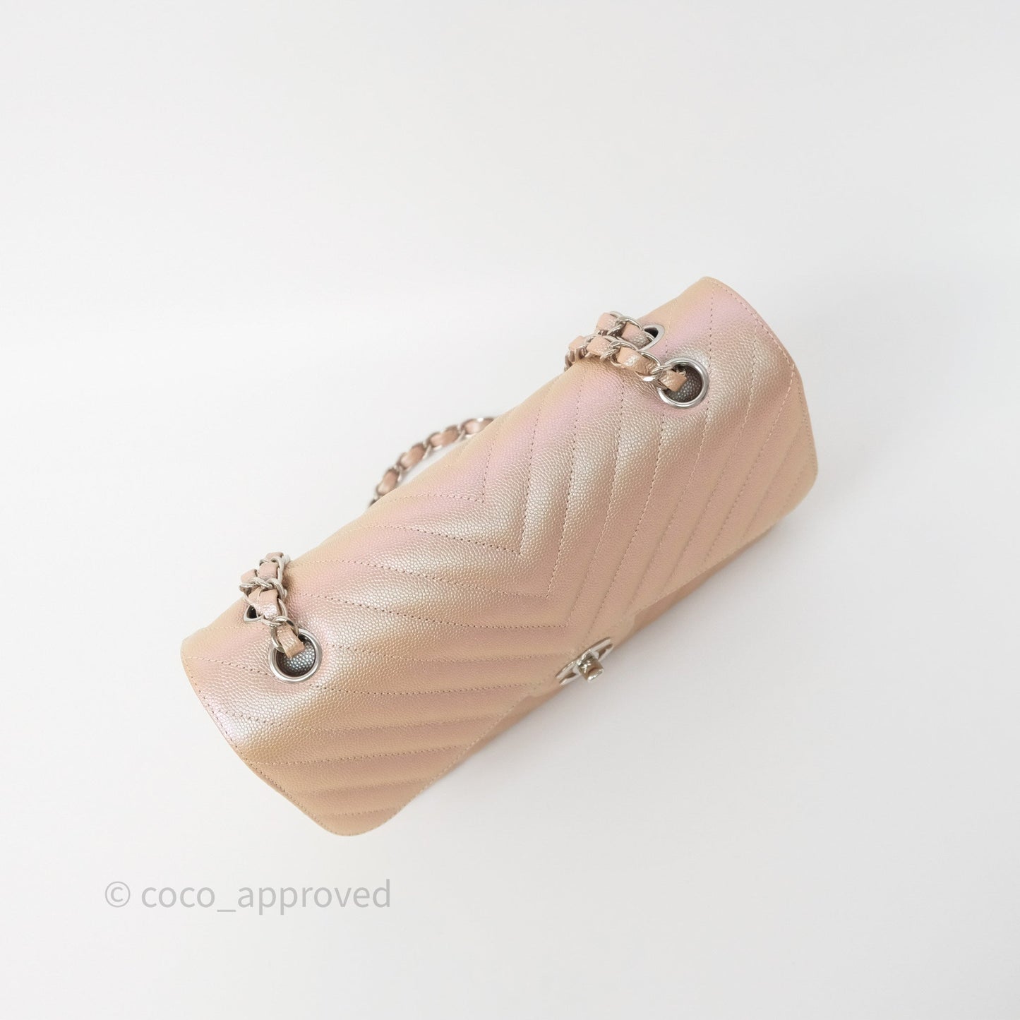 Chanel Classic Medium Double Flap Chevron Iridescent Rose Gold Pink Caviar 17B