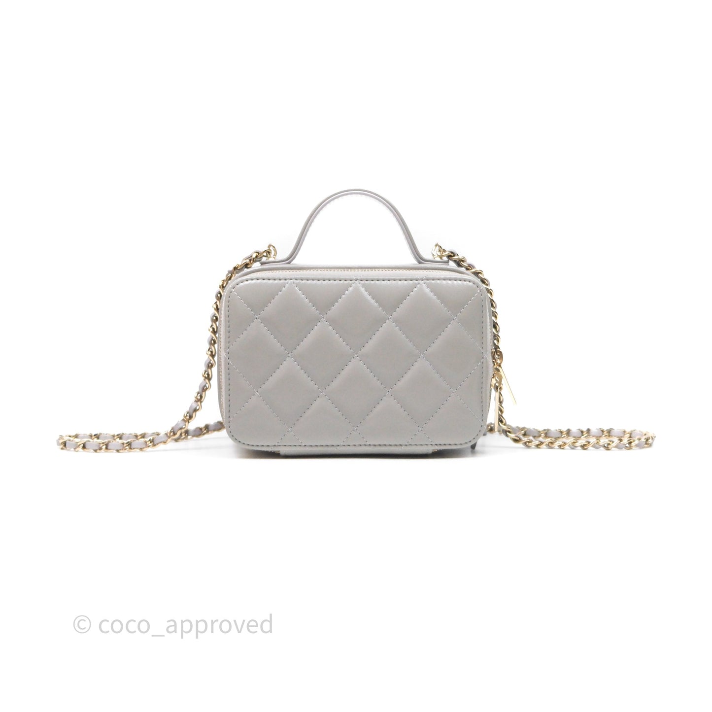 Chanel Mini Top Handle Camera Case Grey Shiny Calfskin Gold Hardware 22B