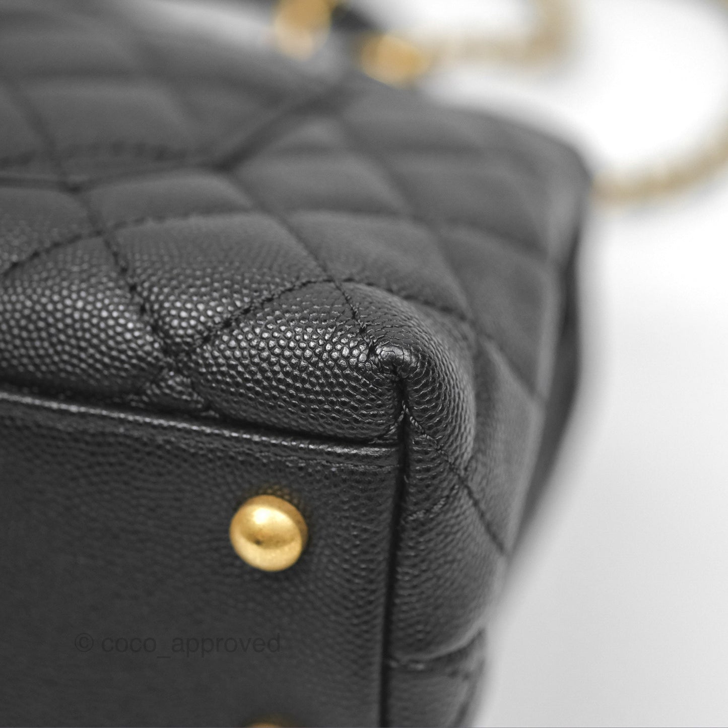 Chanel Small Coco Handle Quilted Black Caviar Aged Gold Hardware Lizard Handle