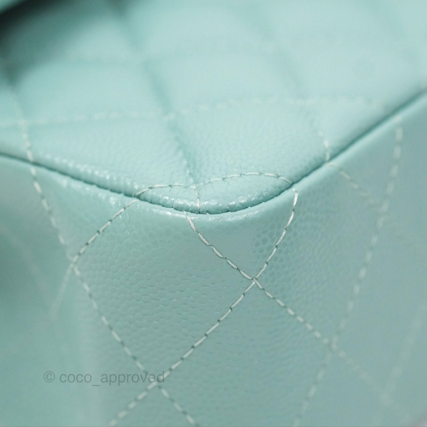 Chanel Small Classic Quilted Flap Tiffany Green Caviar Gold Hardware