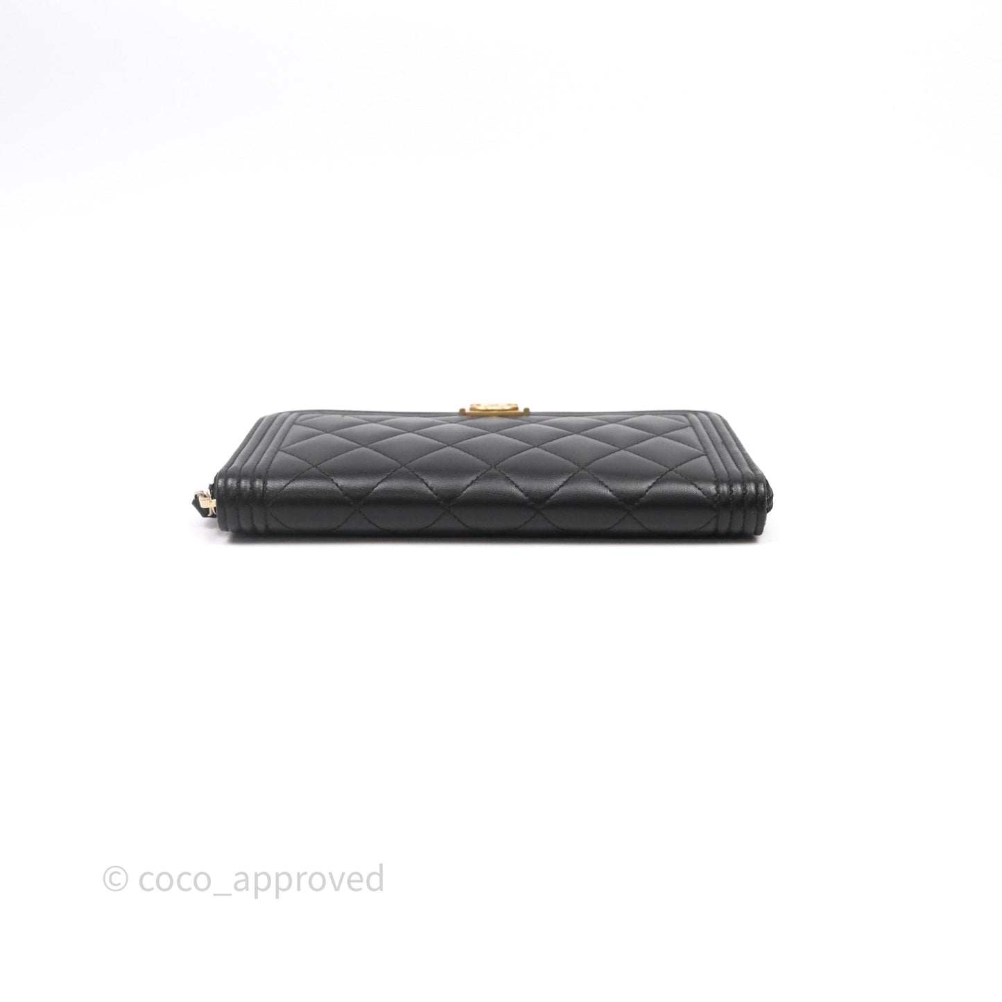 Chanel Boy Zip Long Wallet Black Lambskin Gold Hardware