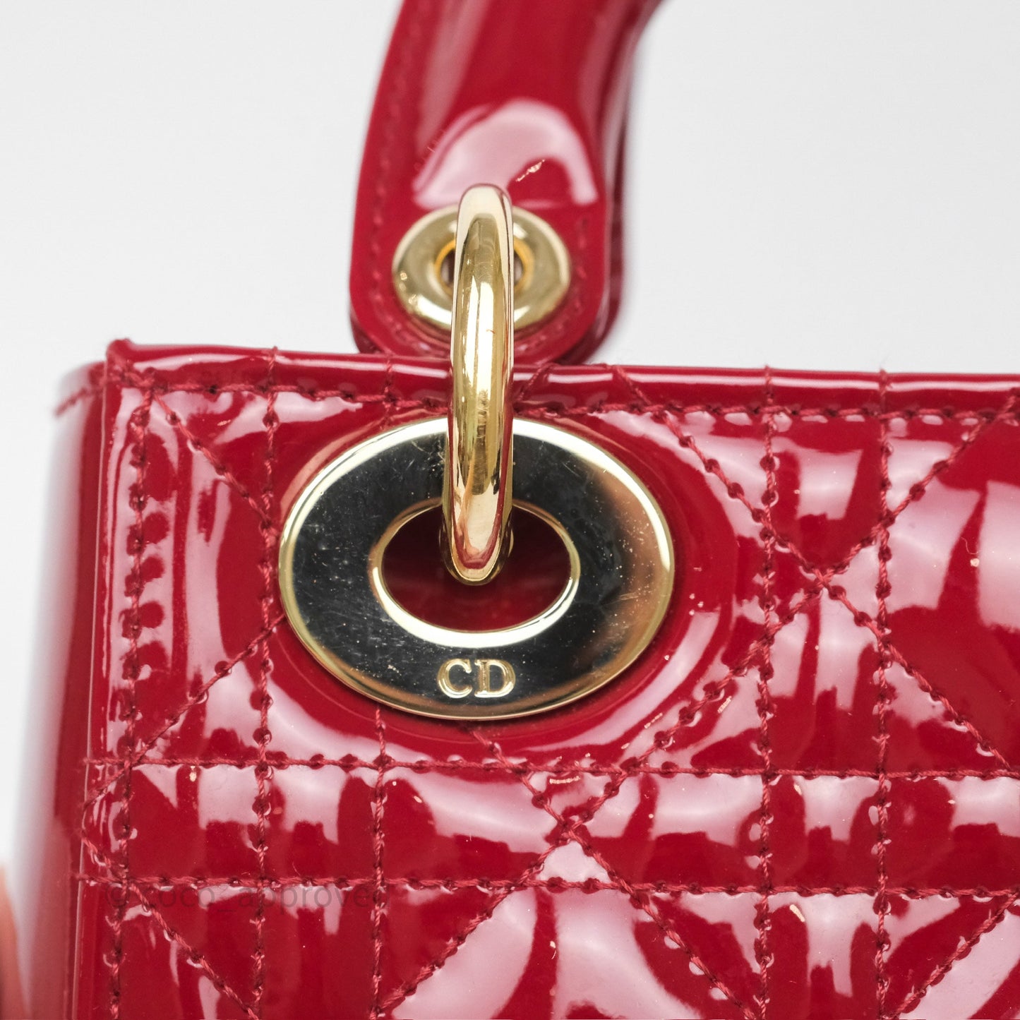 Christian Dior Mini Lady Dior Red Patent Cannage Gold Hardware