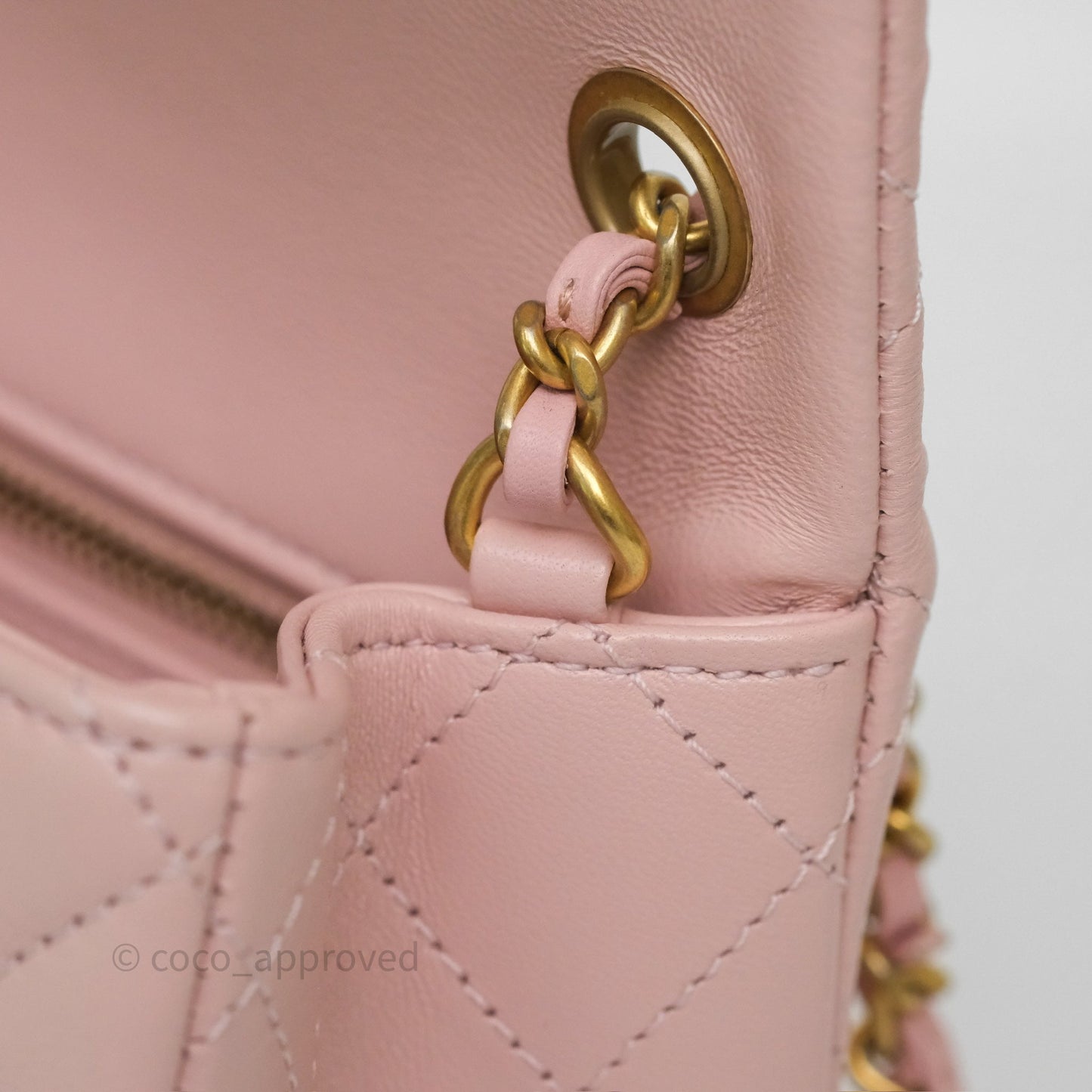Chanel Pearl Crush Mini Square Quilted Light Pink Lambskin Aged Gold Hardware