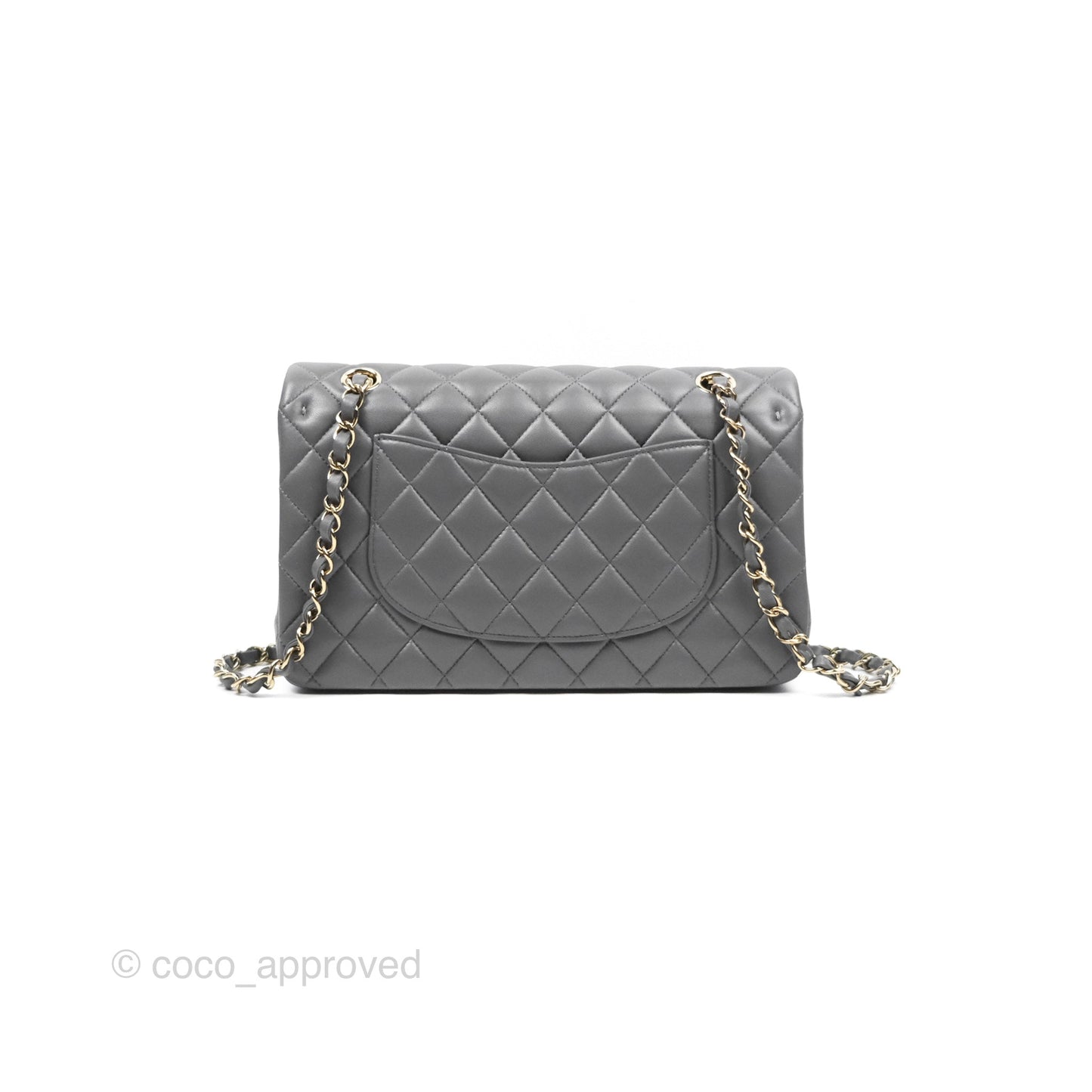 Chanel Classic M/L Medium Flap Quilted Grey Lambskin Gold Hardware
