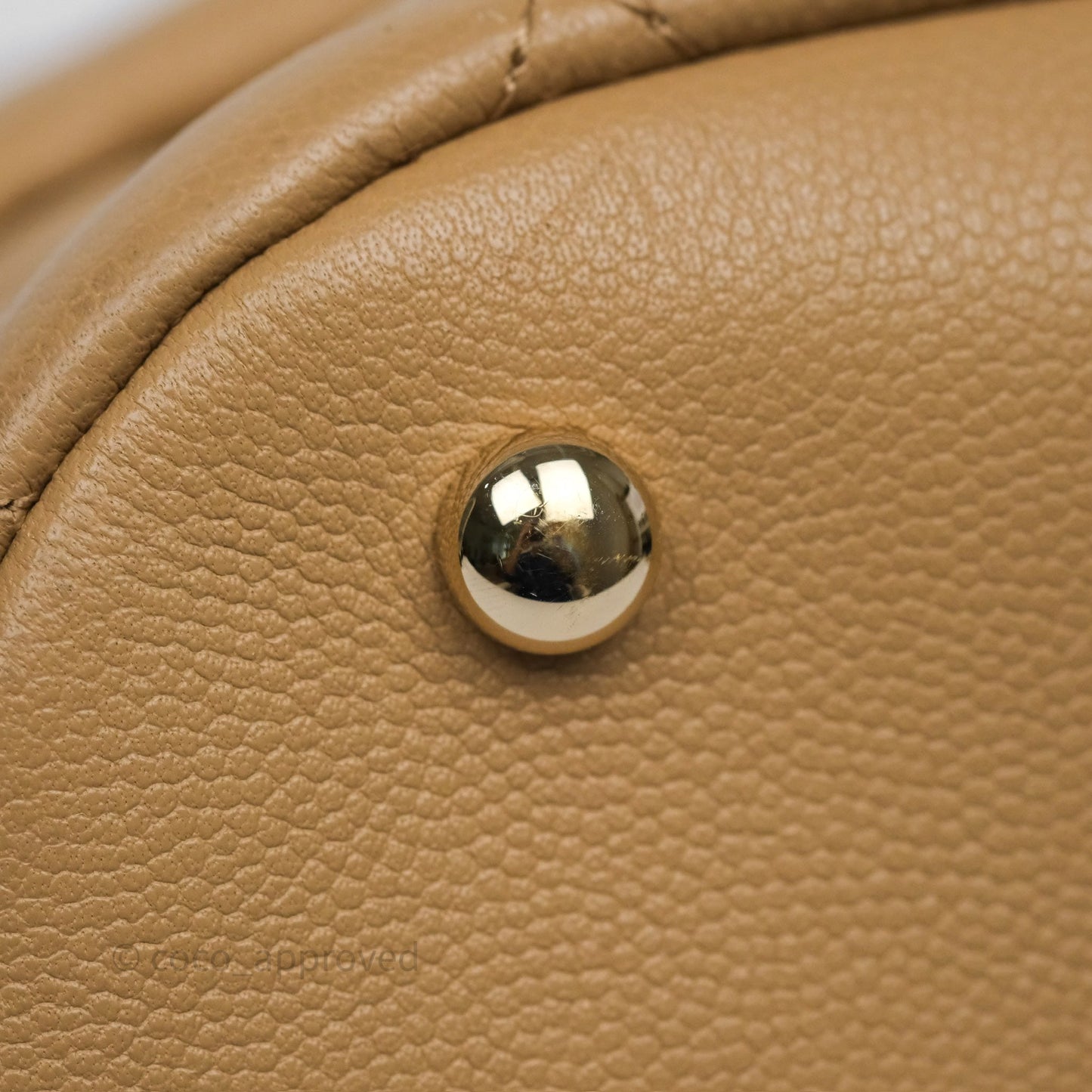 Chanel Rolled Up Bucket Drawstring Bag Beige Caviar Gold Hardware