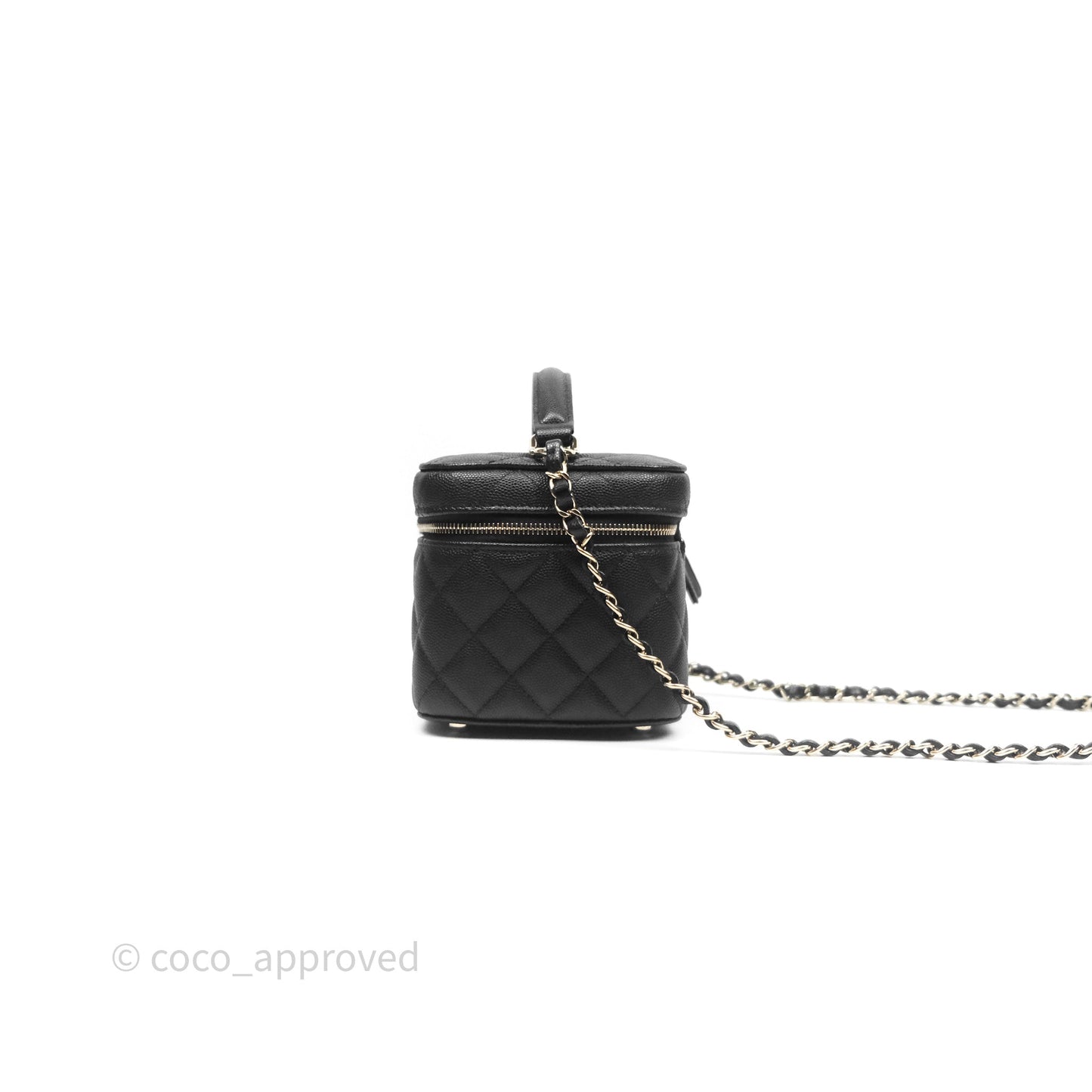Chanel Quilted Top Handle Vanity Case Black Caviar Gold Hardware