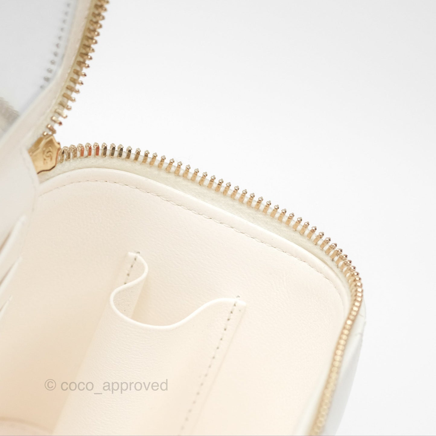 Chanel All Slide Vanity with Adjustable Chain White Lambskin Aged Gold Hardware