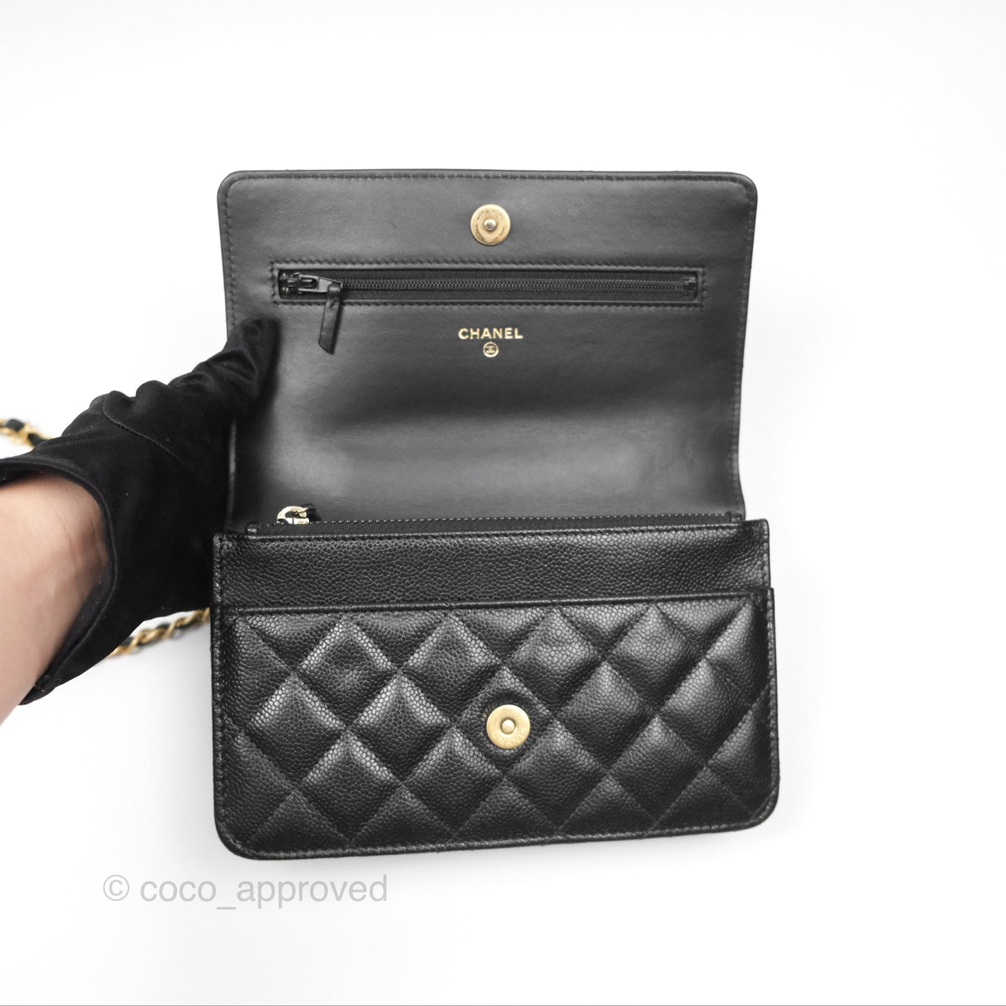 Chanel Top Handle Wallet On Chain WOC Black Caviar Gold Hardware 22S
