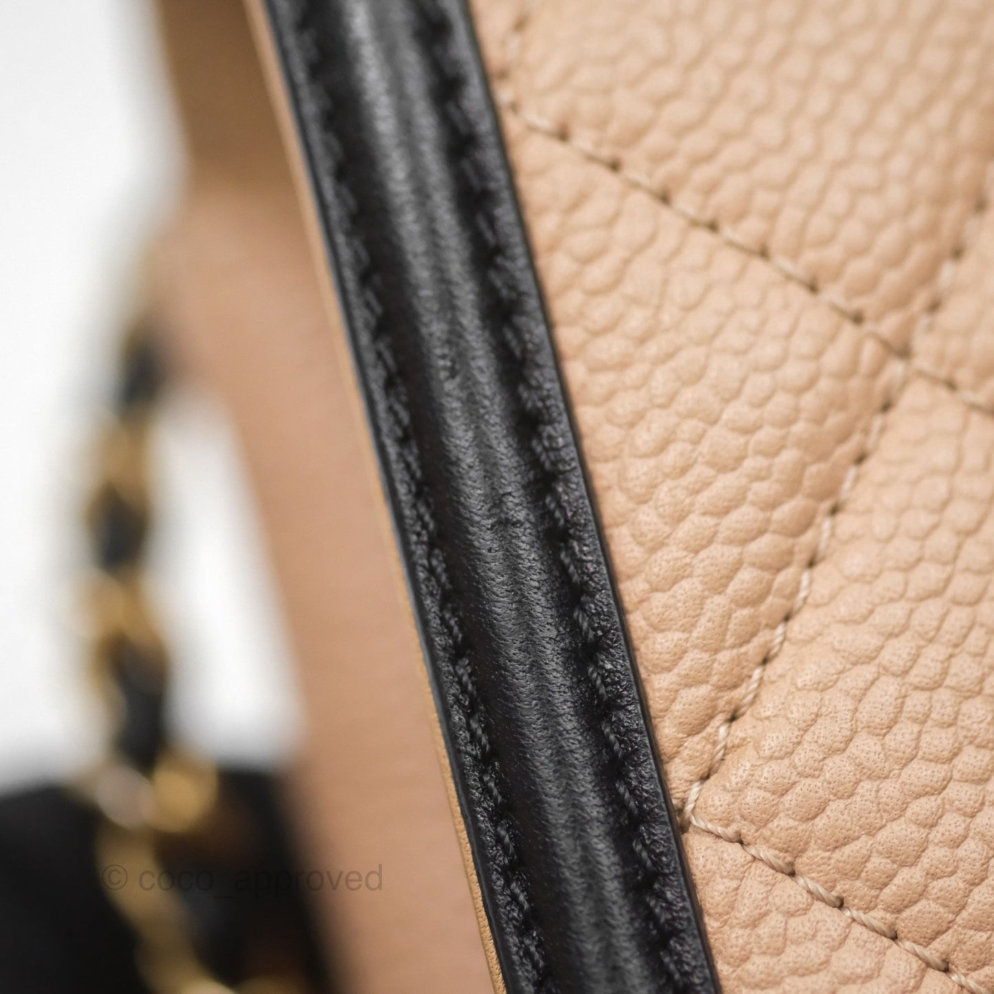 Chanel Small CC Filigree Flap Quilted Beige Black Caviar