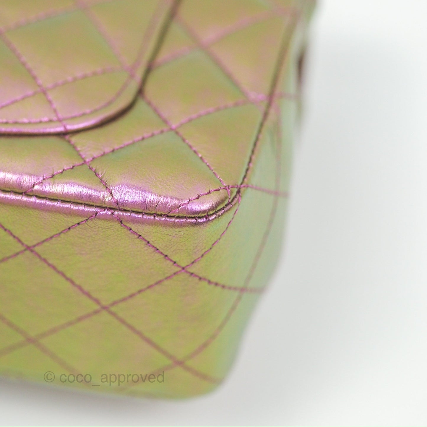 Chanel Classic Quilted Mini Rectangular Flap Metallic Purple Calfskin Gold Hardware
