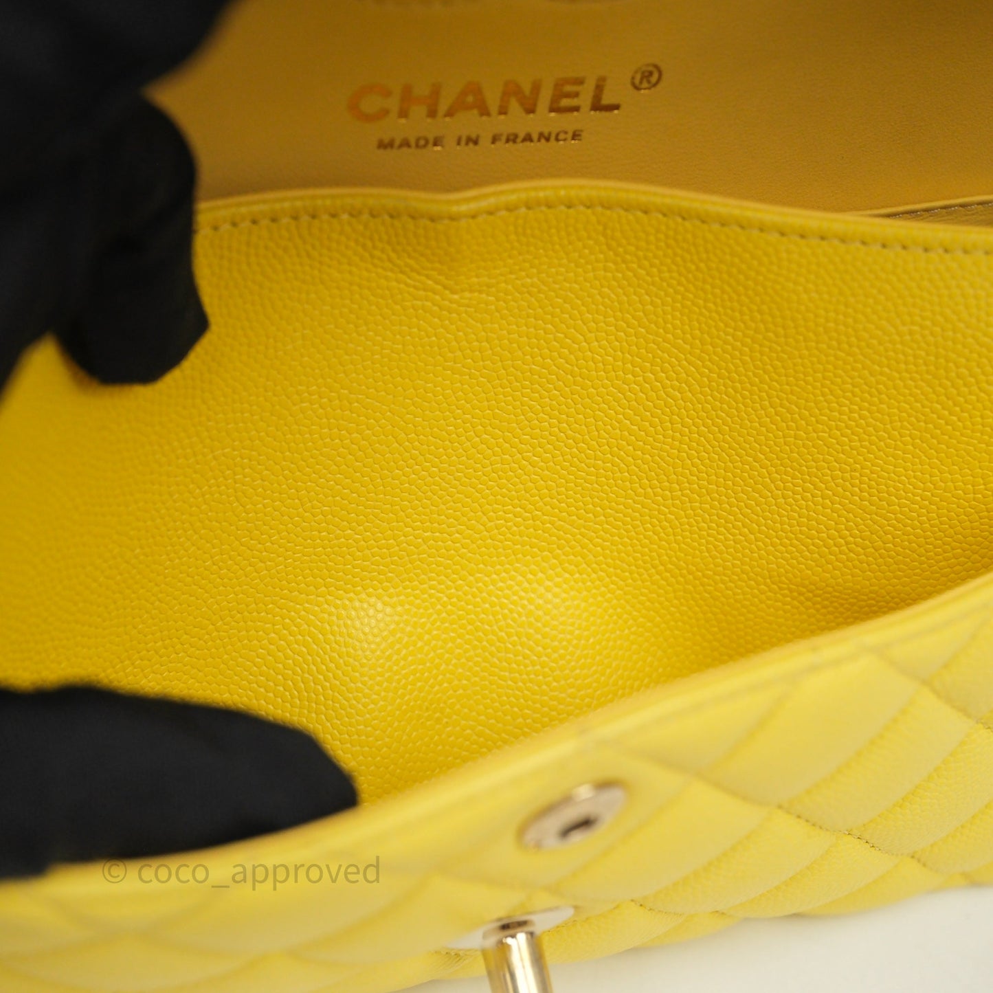 Chanel Small Classic Flap Quilted Yellow Caviar Gold Hardware