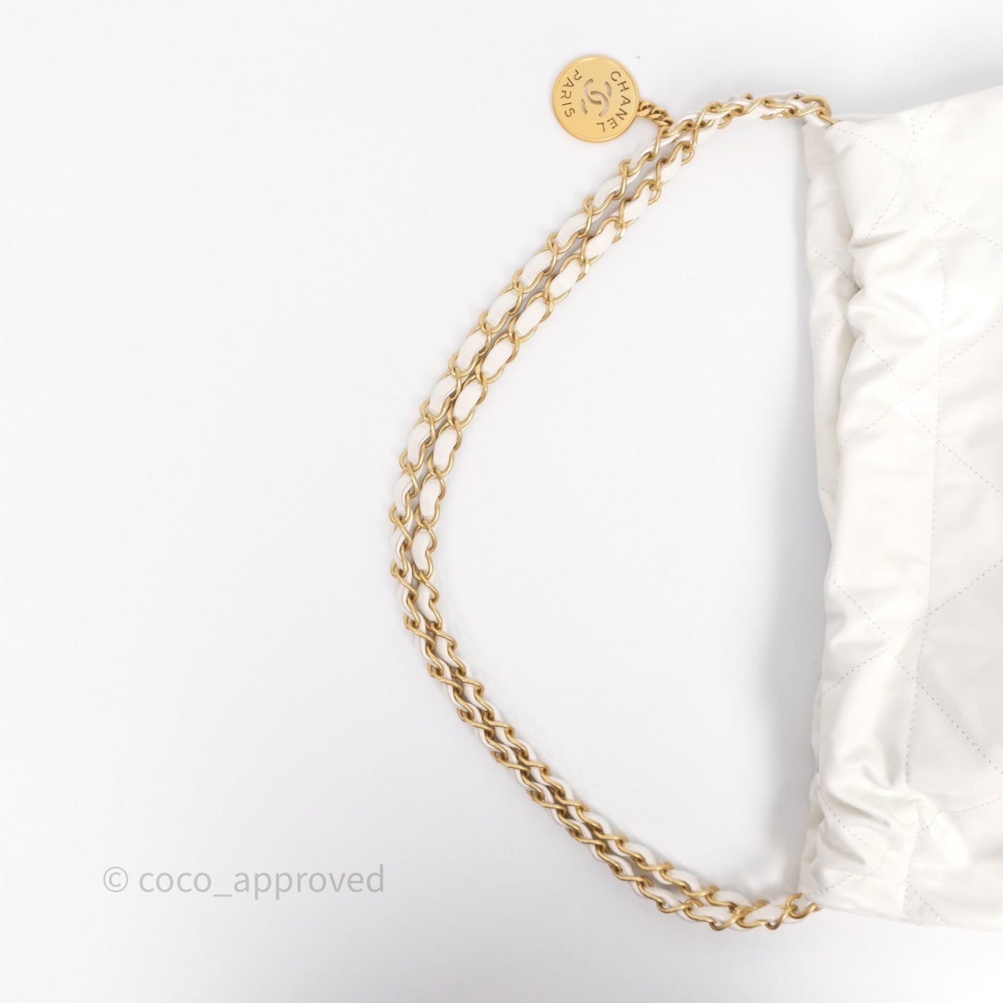 Chanel 22 Small White Shiny Crumpled Calfskin Aged Gold Hardware