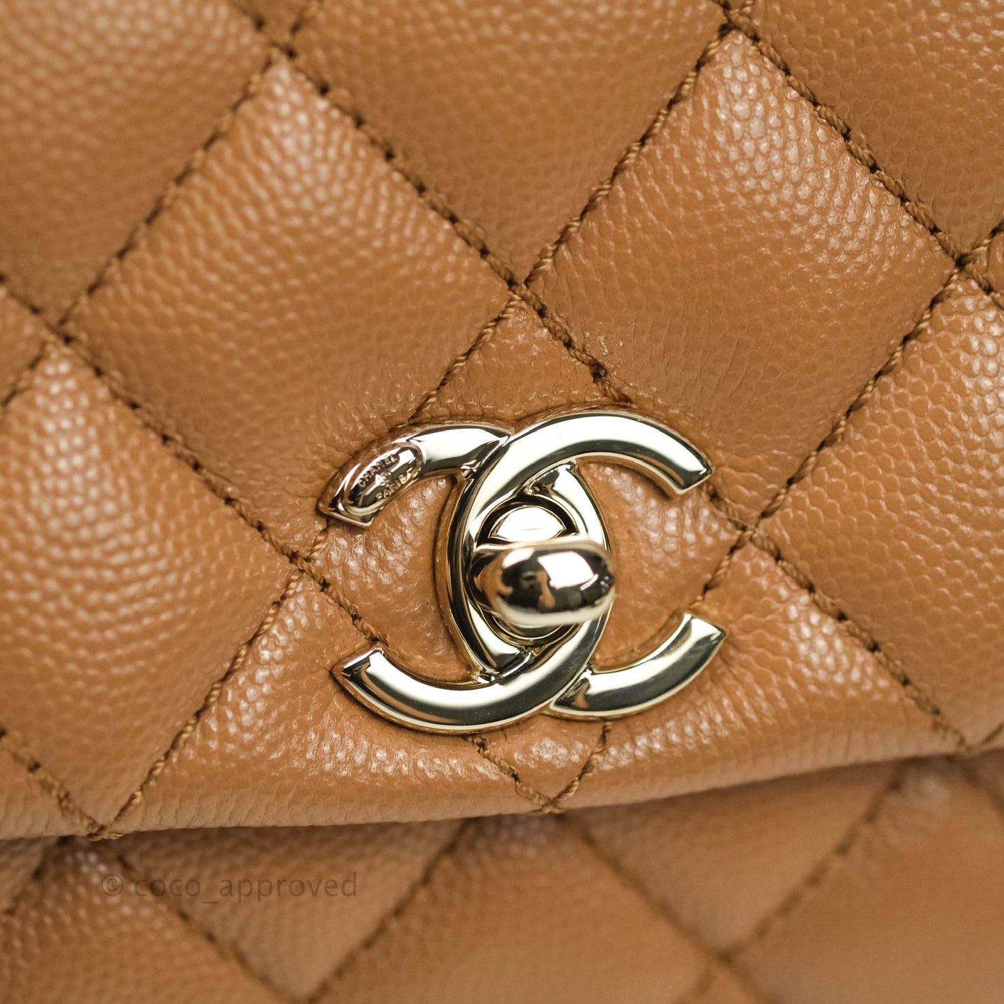 Chanel Quilted Extra Mini Coco Handle Dark Beige Caviar Gold Hardware 21P