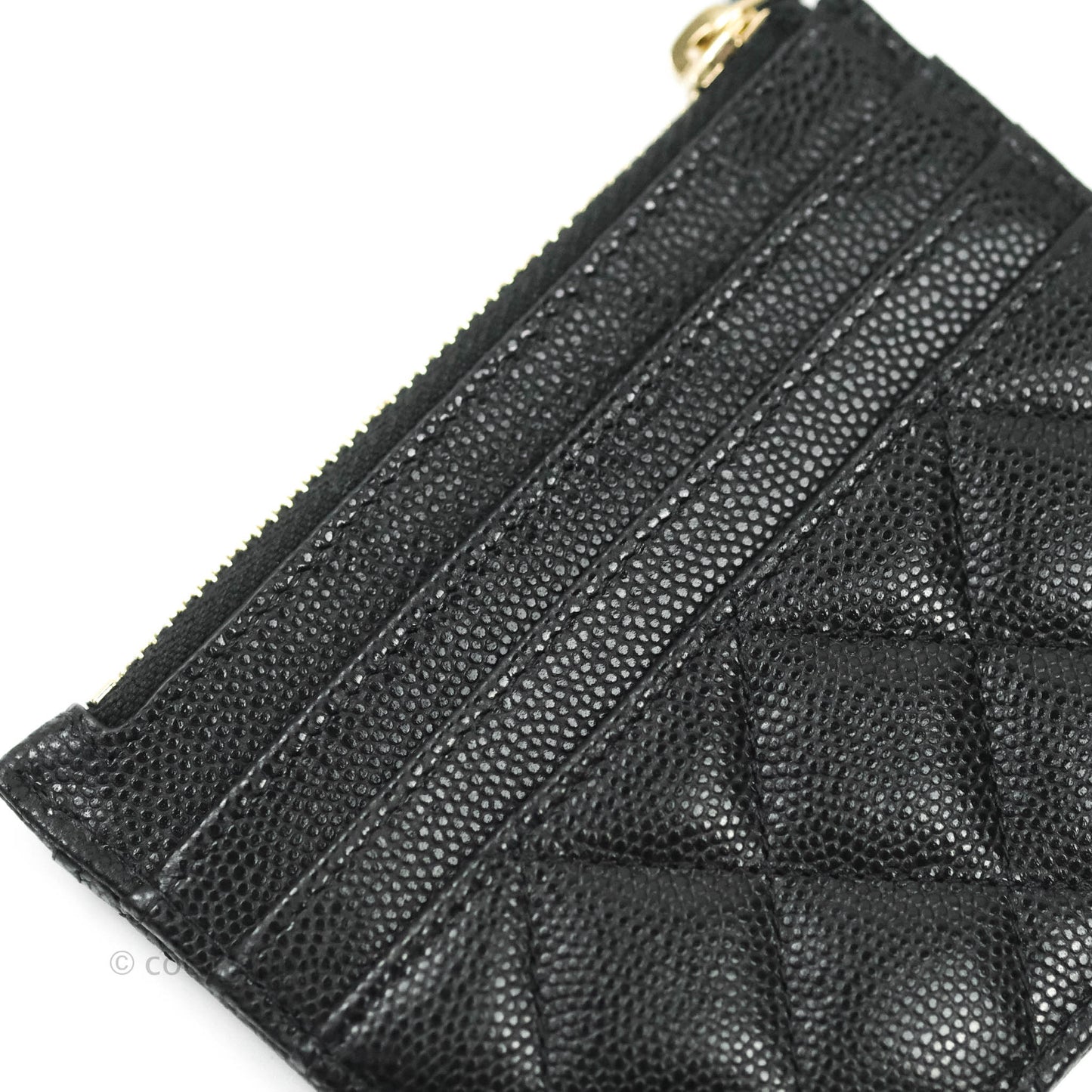 Chanel Quilted CC Zipped Card Holder Caviar Black Gold Hardware