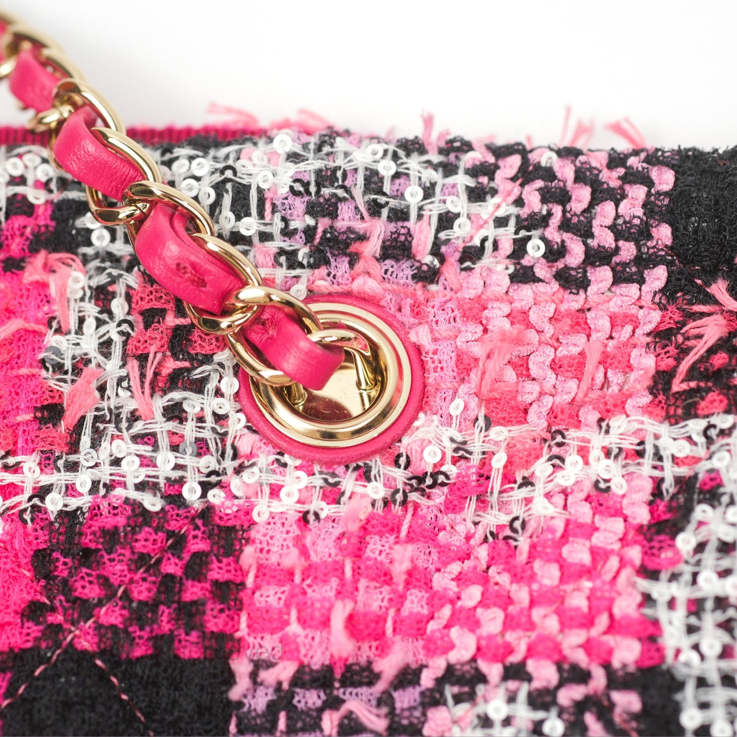 Chanel Coco Beach 2way Crossbody Bag / Foldable Tote Pink Black Grid Tweed