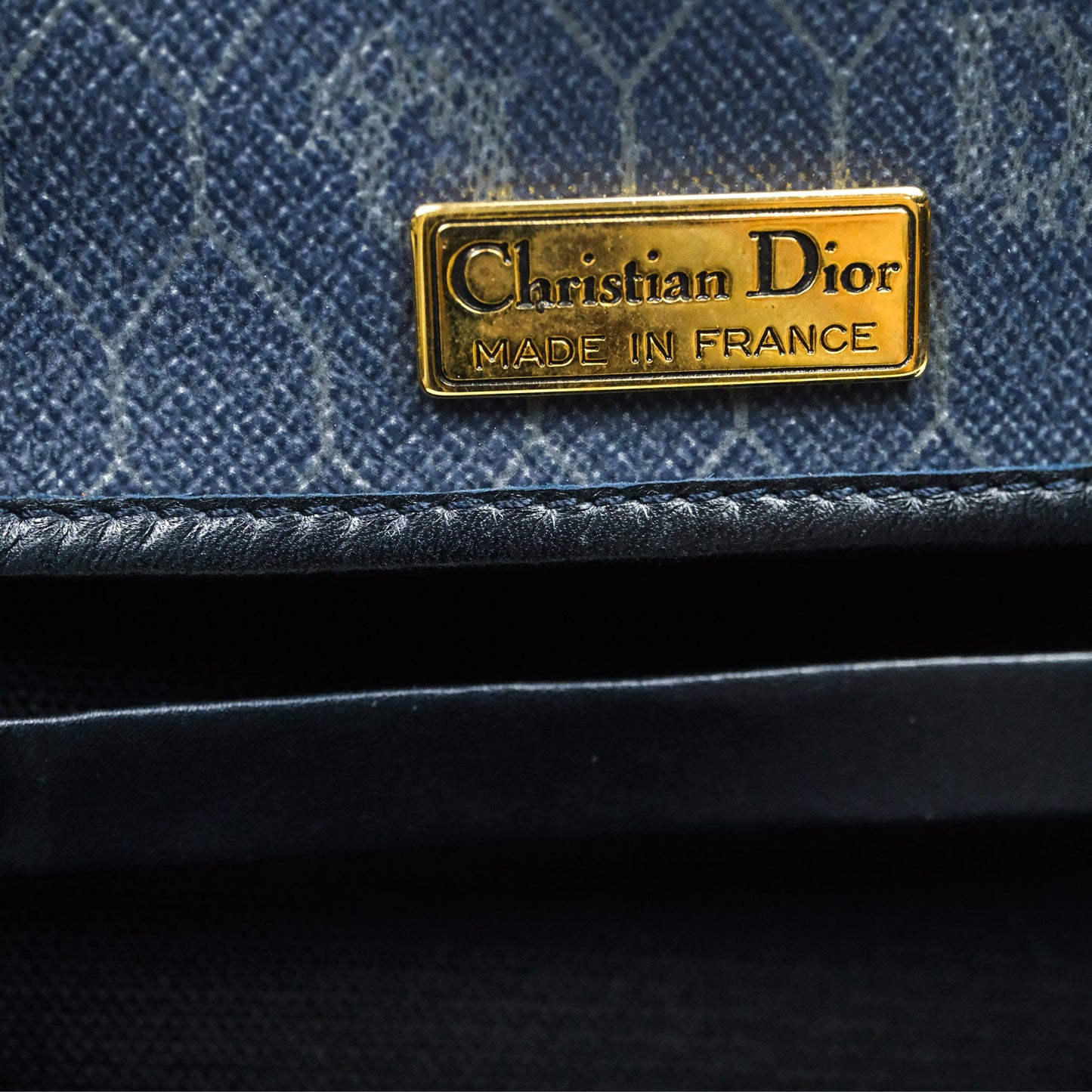 Christian Dior Vintage Honeycomb Flap Bag Navy Gold Hardware
