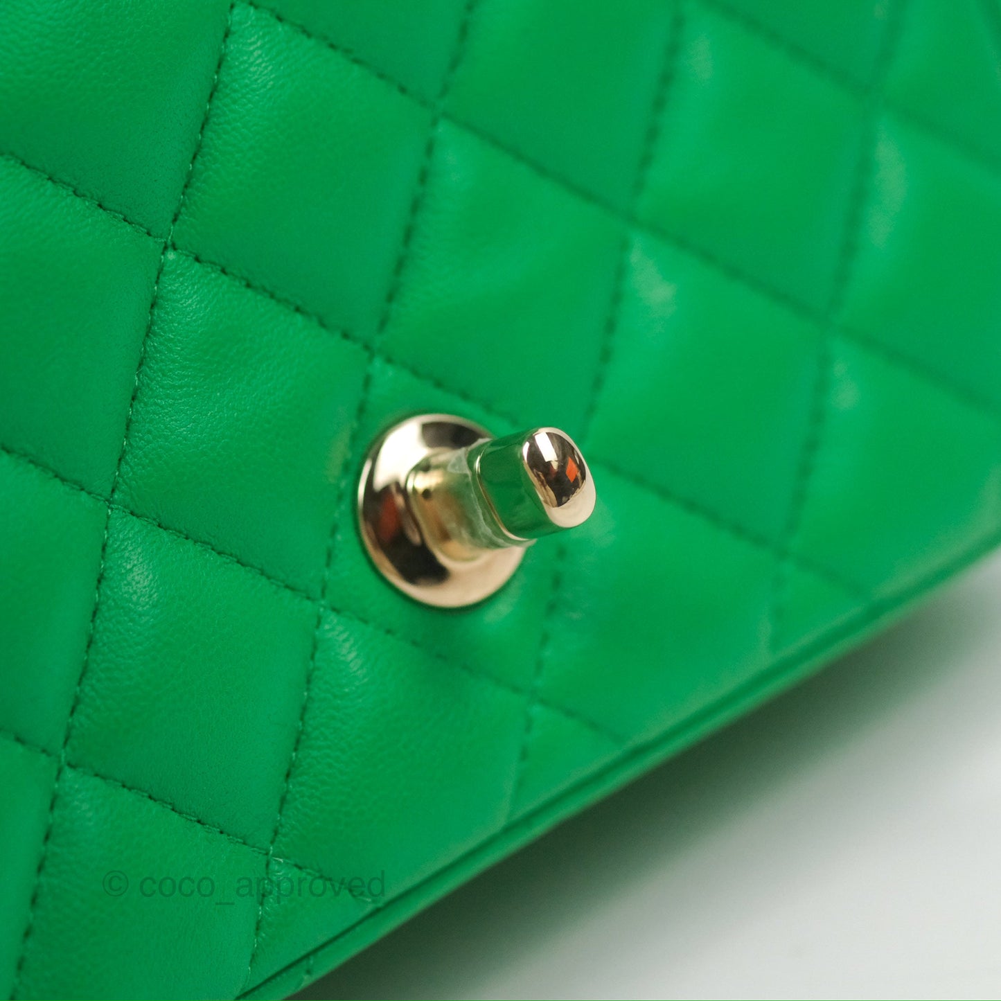 Chanel Quilted Mini Square Green Lambskin Gold Hardware
