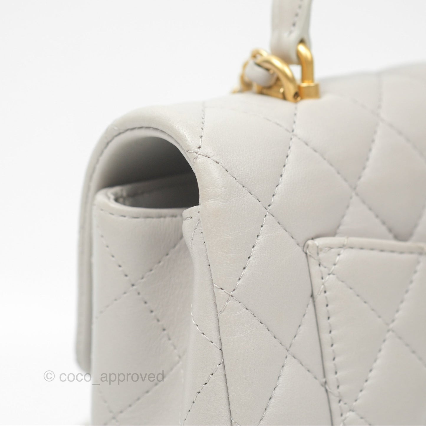 Chanel Top Handle Mini Rectangular Flap Bag Light Grey Lambskin Aged Gold Hardware