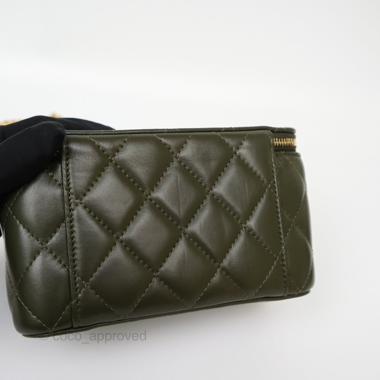 Chanel All Slide Vanity with Adjustable Chain Dark Olive Green Lambskin Aged Gold Hardware
