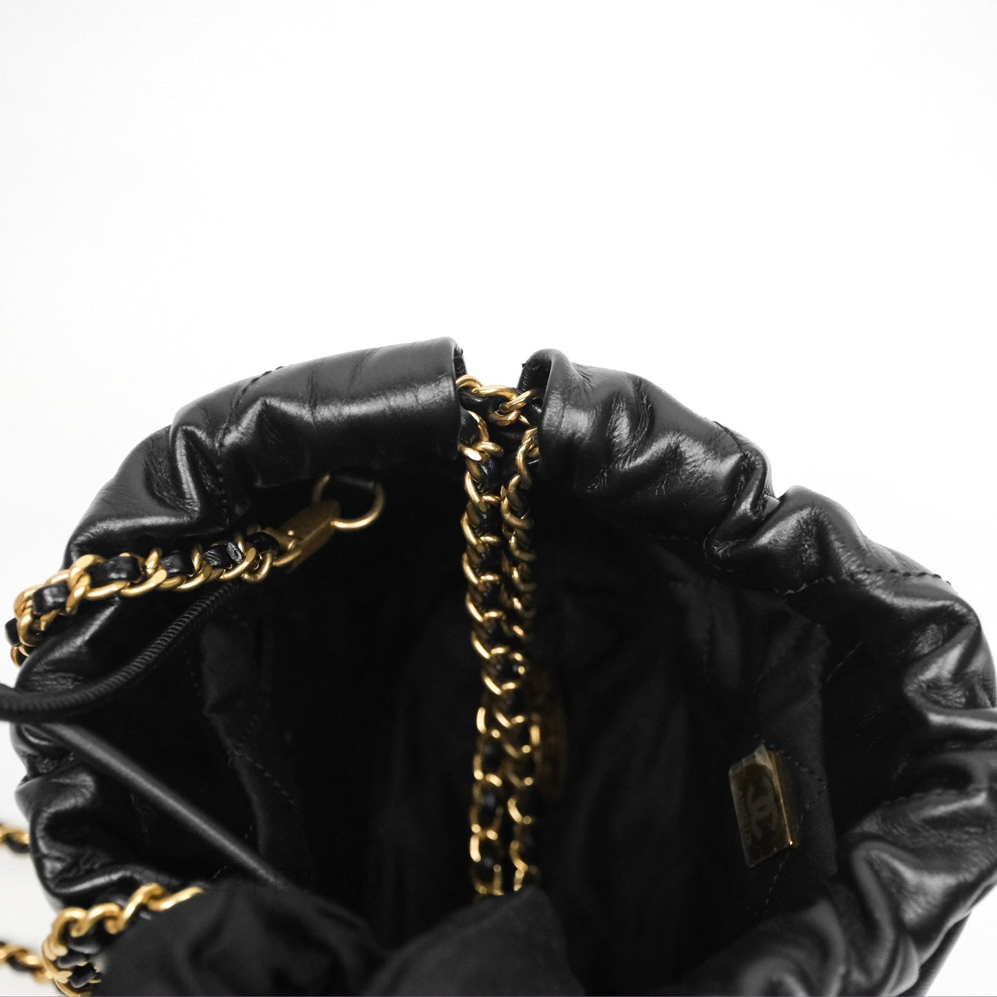 Chanel 22 Mini Bag Black Crumpled Calfskin Aged Gold Hardware