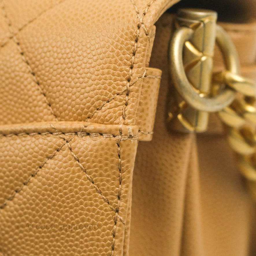 Chanel Mini Messenger Bag Beige Caviar Gold Hardware 21K