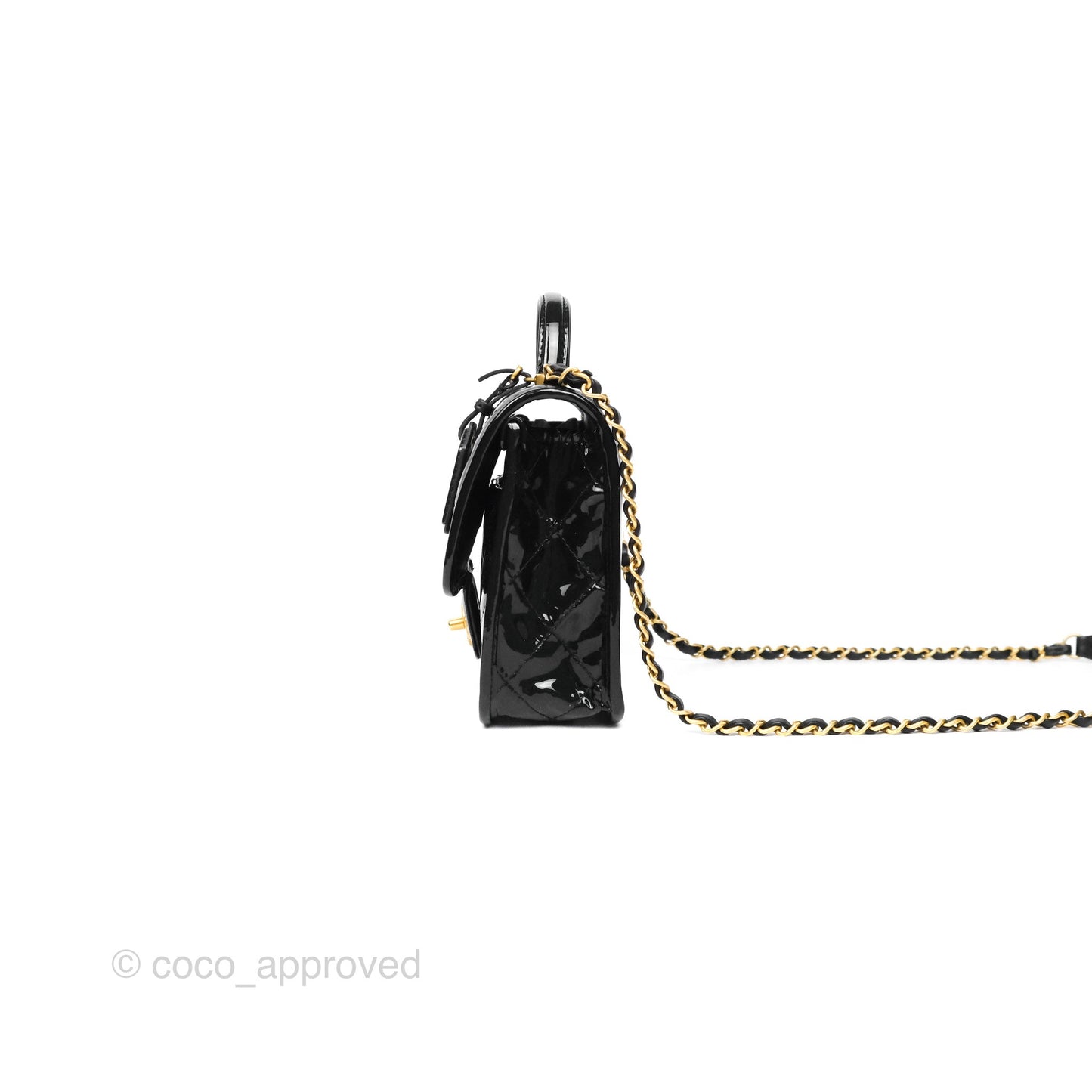 Chanel Mini School Memory Top Handle Flap Black Patent 22K