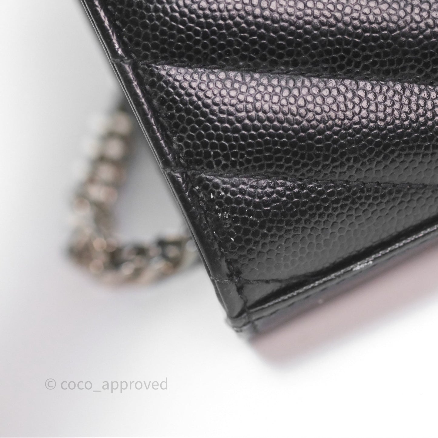 Saint Laurent Wallet on Chain WOC Black Grained Leather Sliver Hardware
