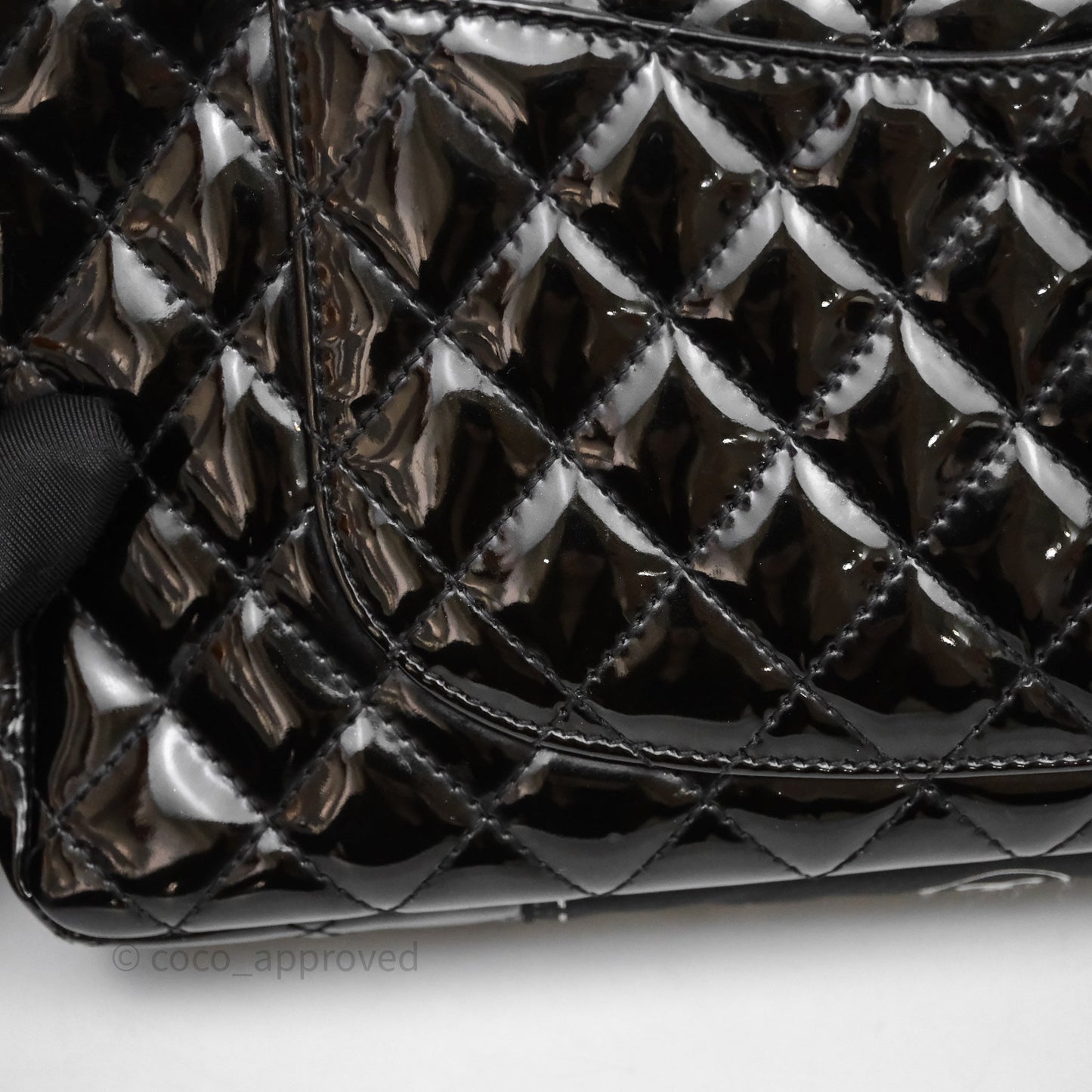 Chanel Quilted Medium Flap Black Patent Silver Hardware