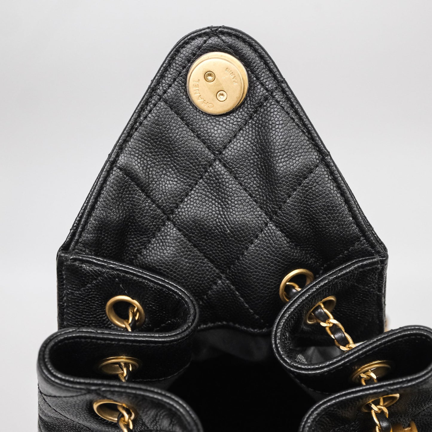 Chanel 25 Medium Black Caviar Aged Gold Hardware