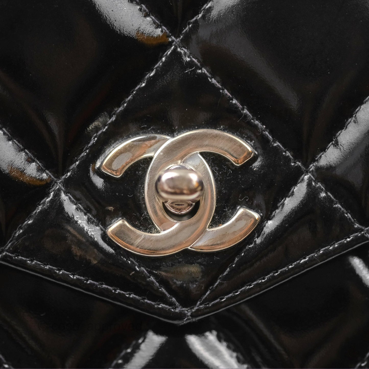 Chanel Vintage Tote Quilted Black Patent Silver Hardware
