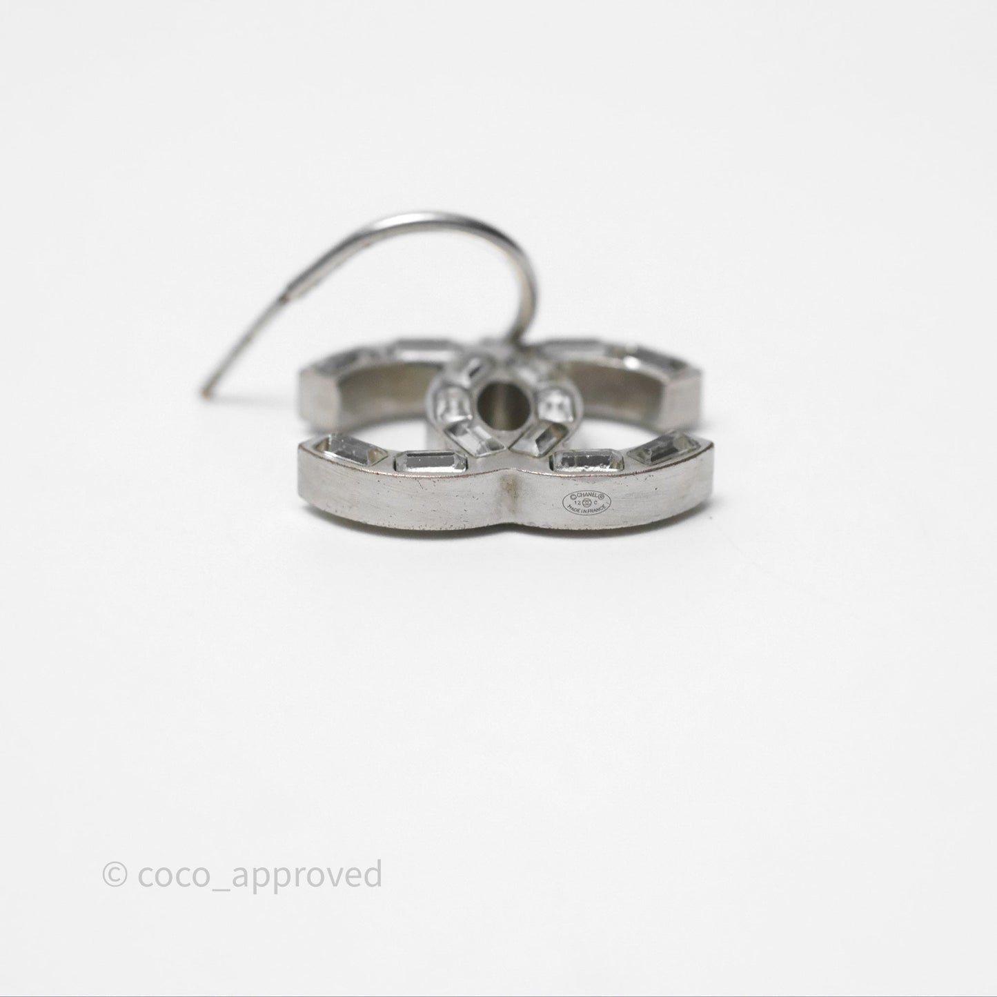 Chanel CC Crystal Drop Earrings Silver Tone 12C