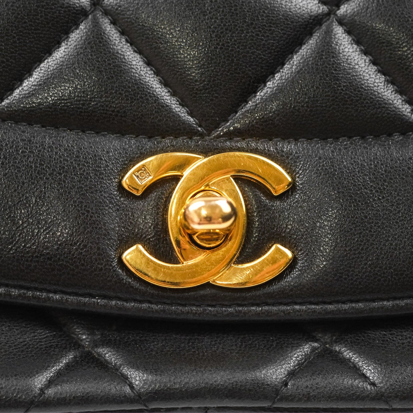 Chanel Vintage Quilted Medium Classic Diana Flap Bag Black Lambskin 24K Gold Hardware