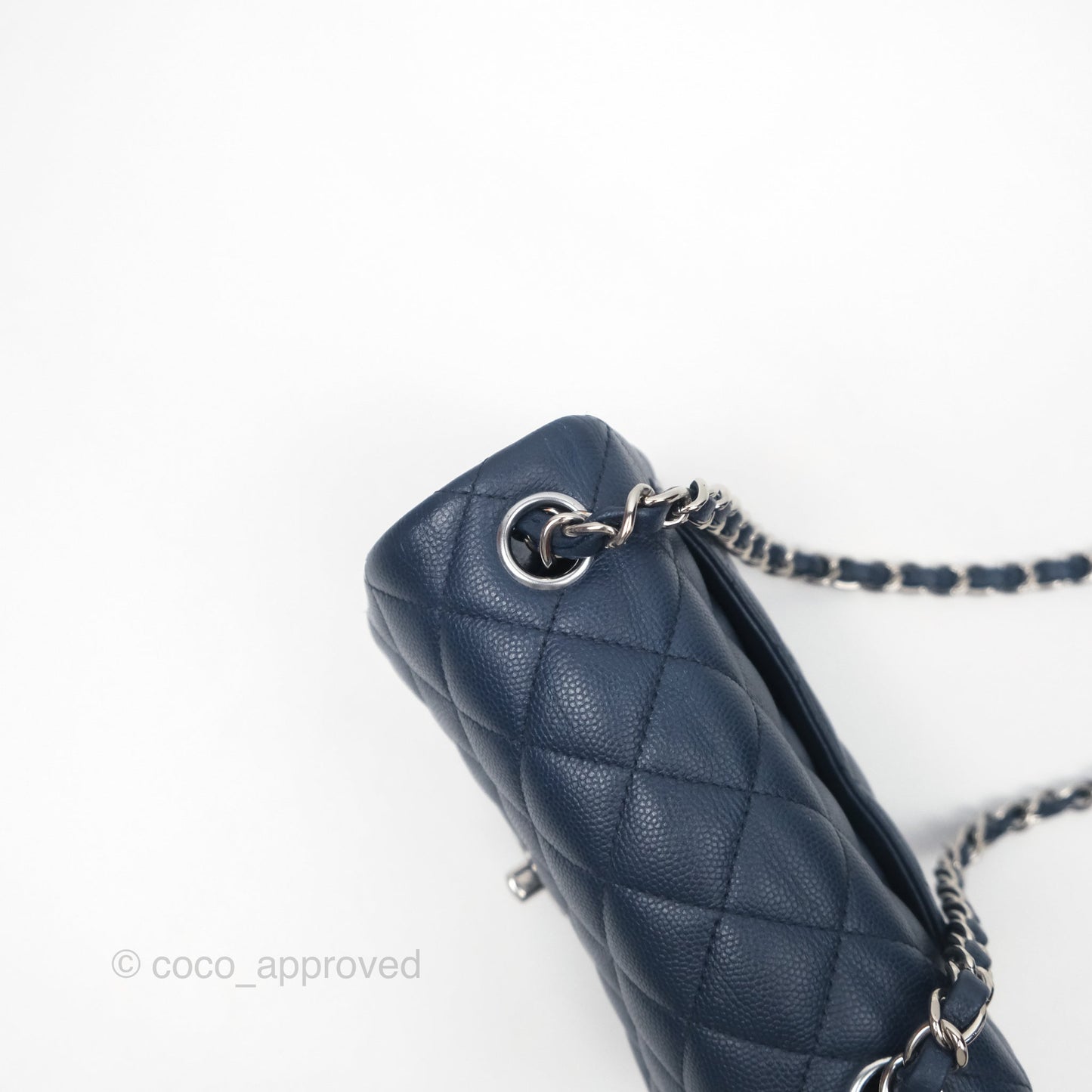 Chanel Mini Square Flap Quilted Navy Caviar Silver Hardware