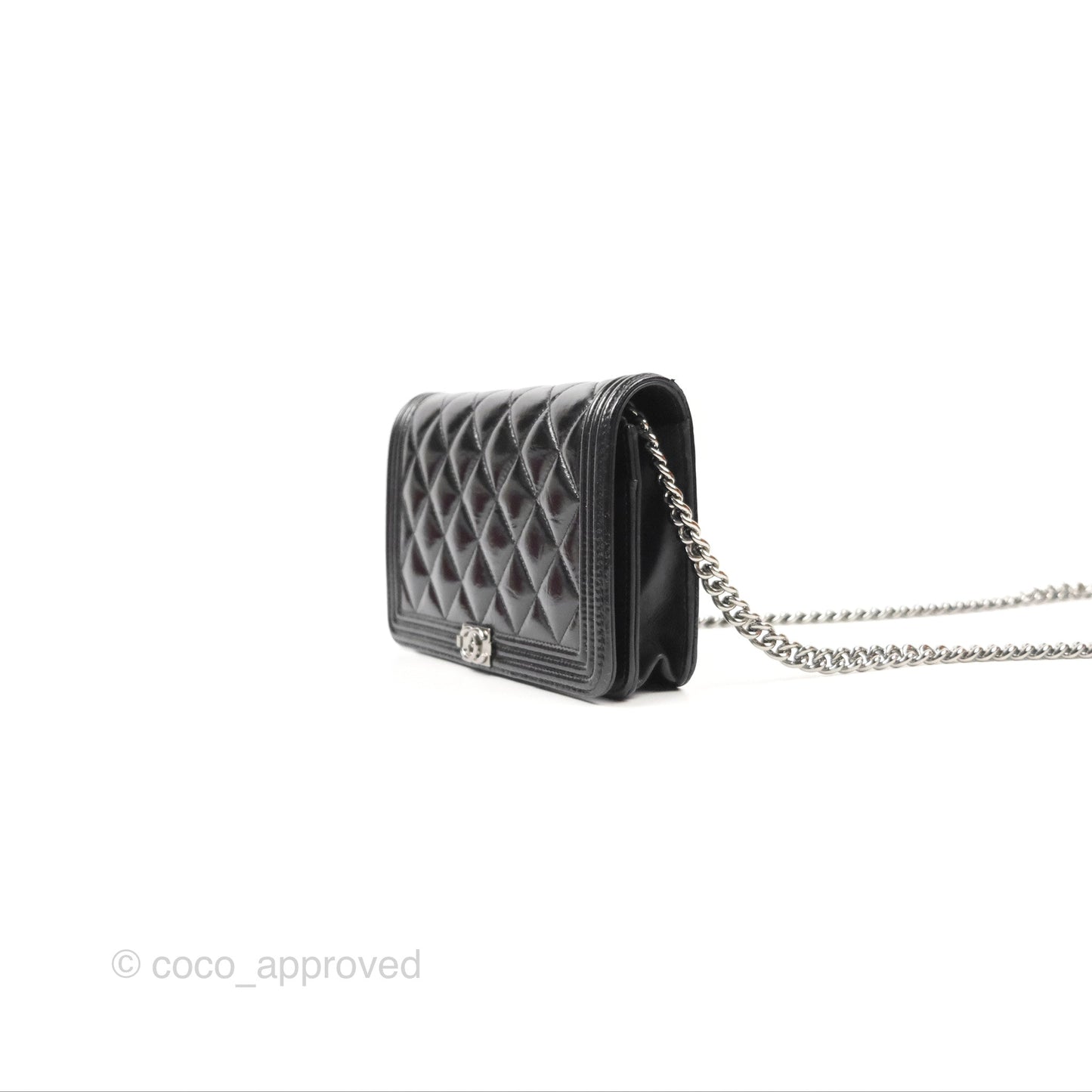 Chanel Quilted Boy Wallet on Chain WOC Black Aged Calfskin Gun Metal