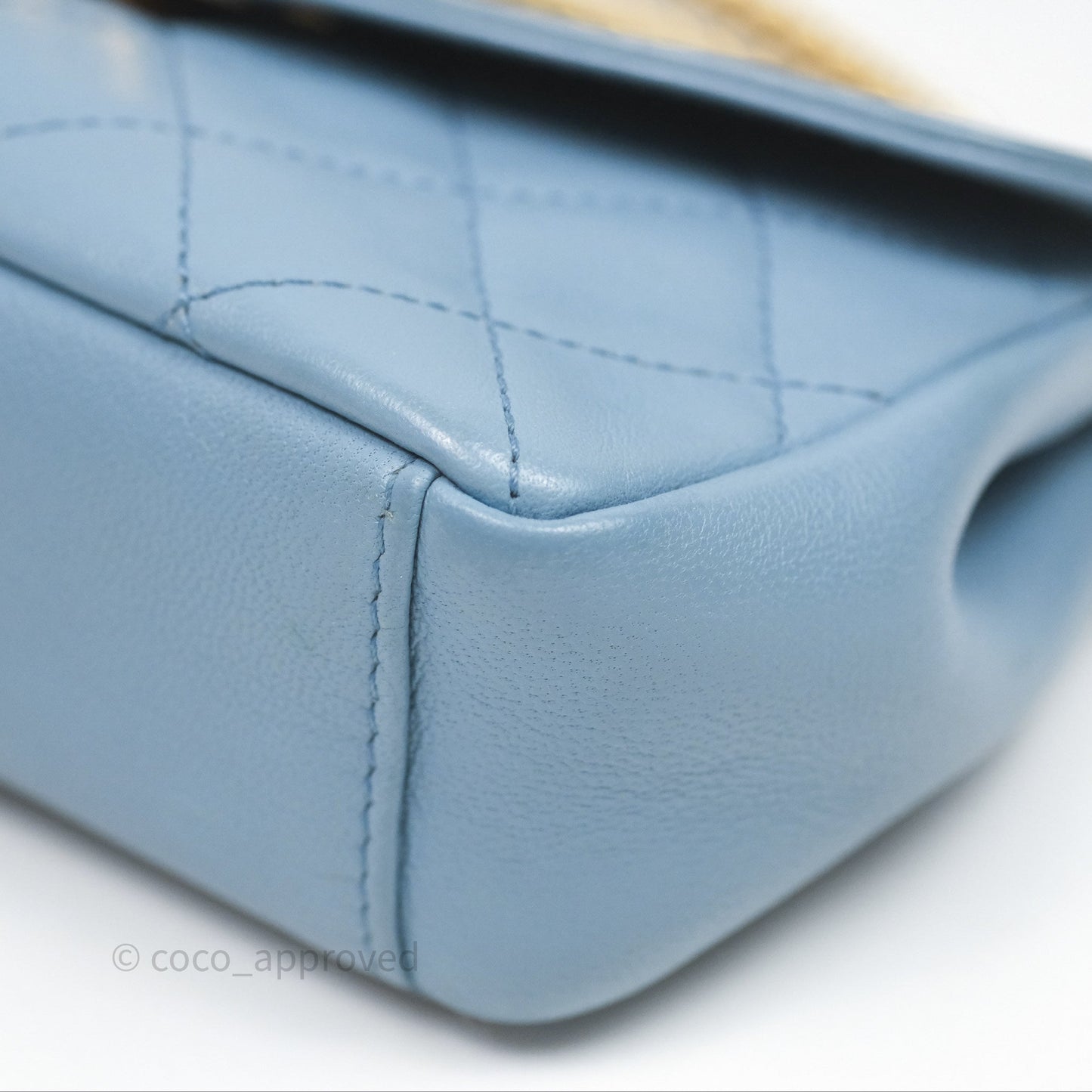 Chanel Curved Flap Bag Blue Lambskin Aged Gold Hardware