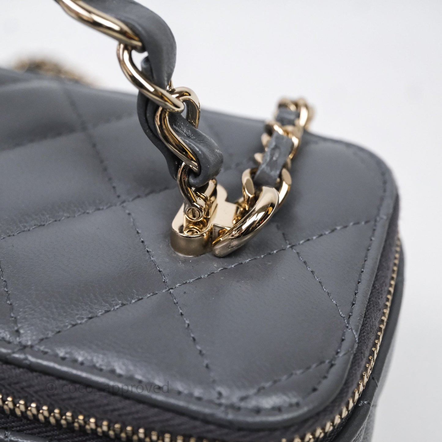 Chanel Vanity Rectangular Top Handle Grey Lambskin Gold Hardware